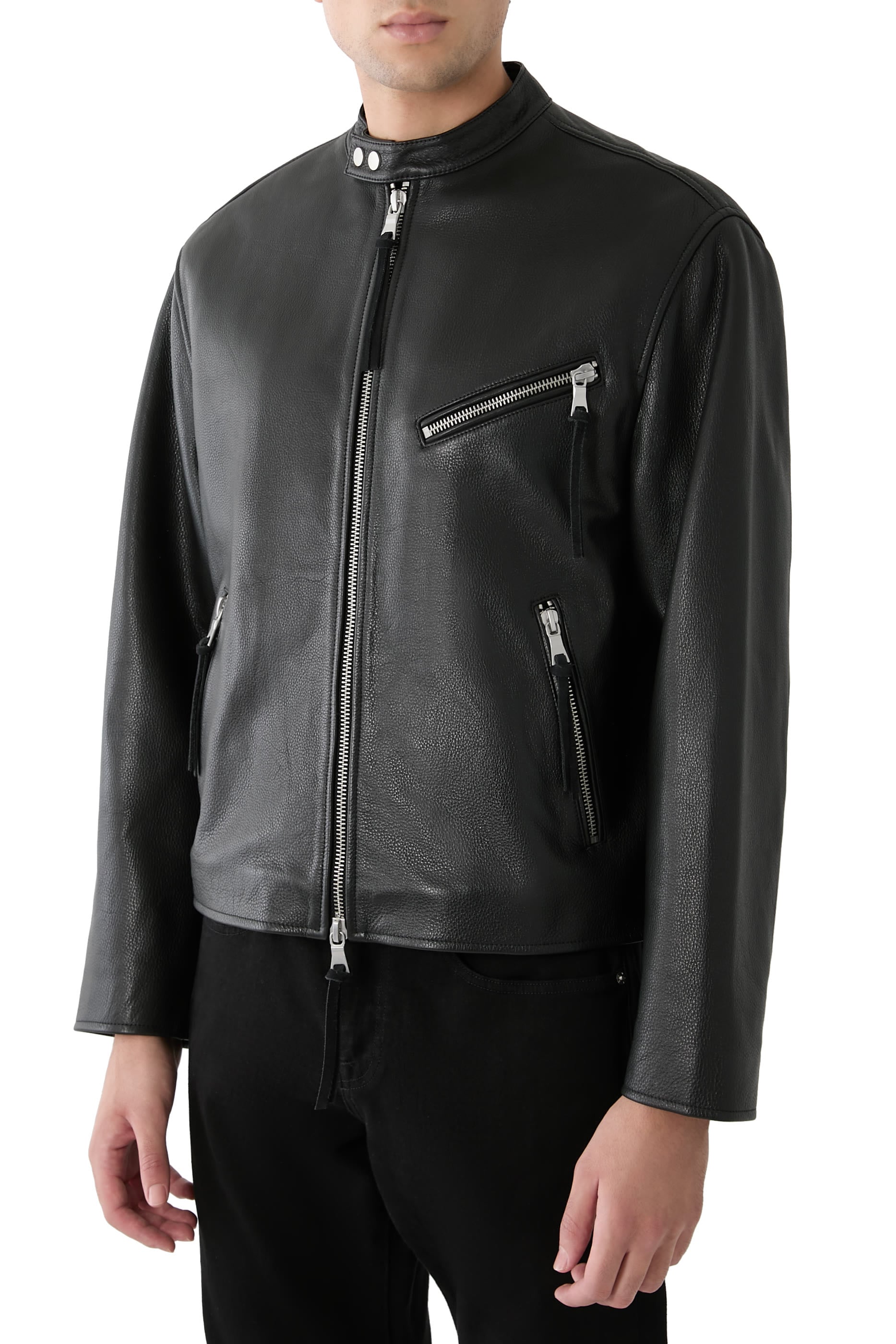 Cropped Leather Racer Jacket