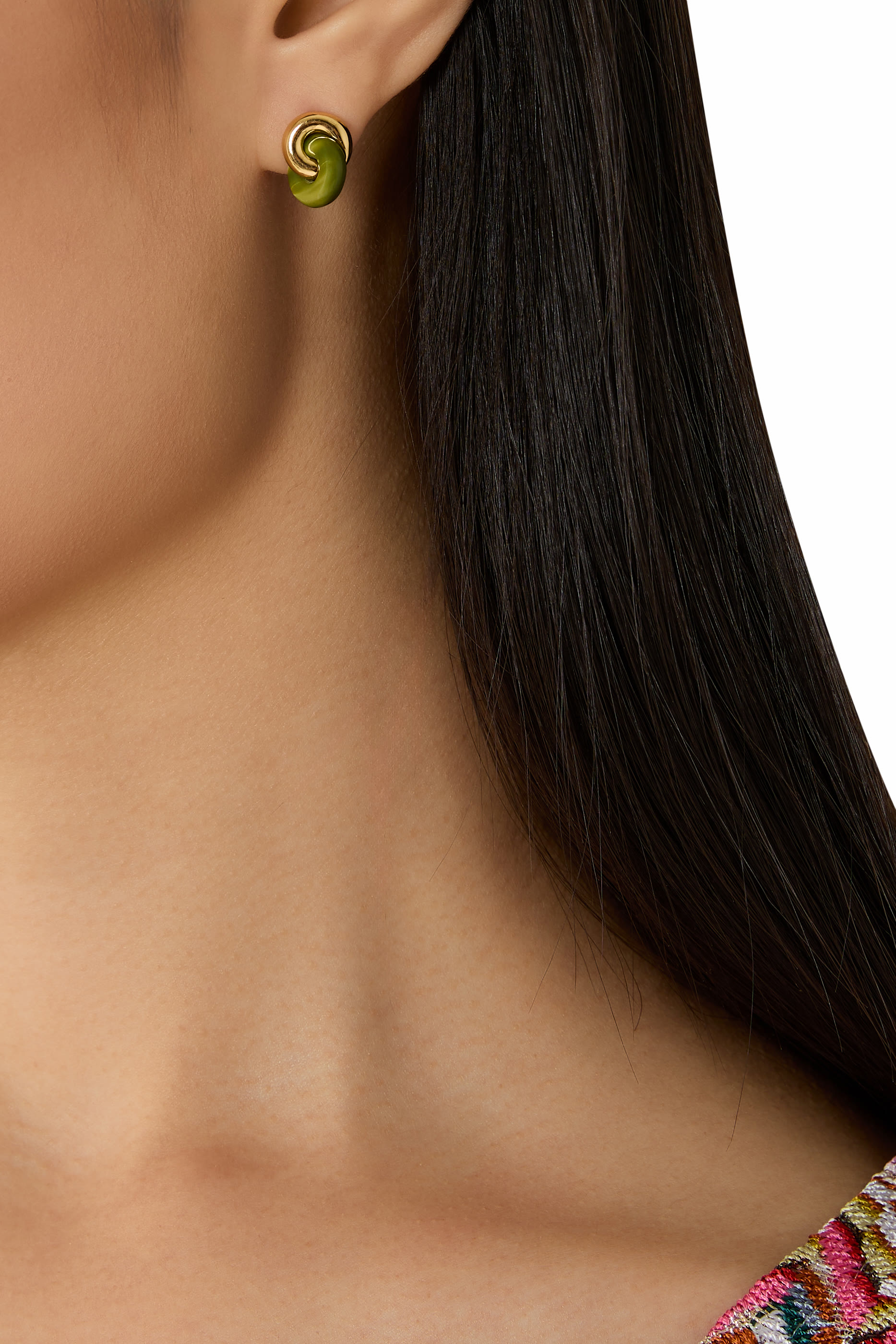 Two-Tone Interlock Stud Earrings, Cubic Zirconia & Acetate