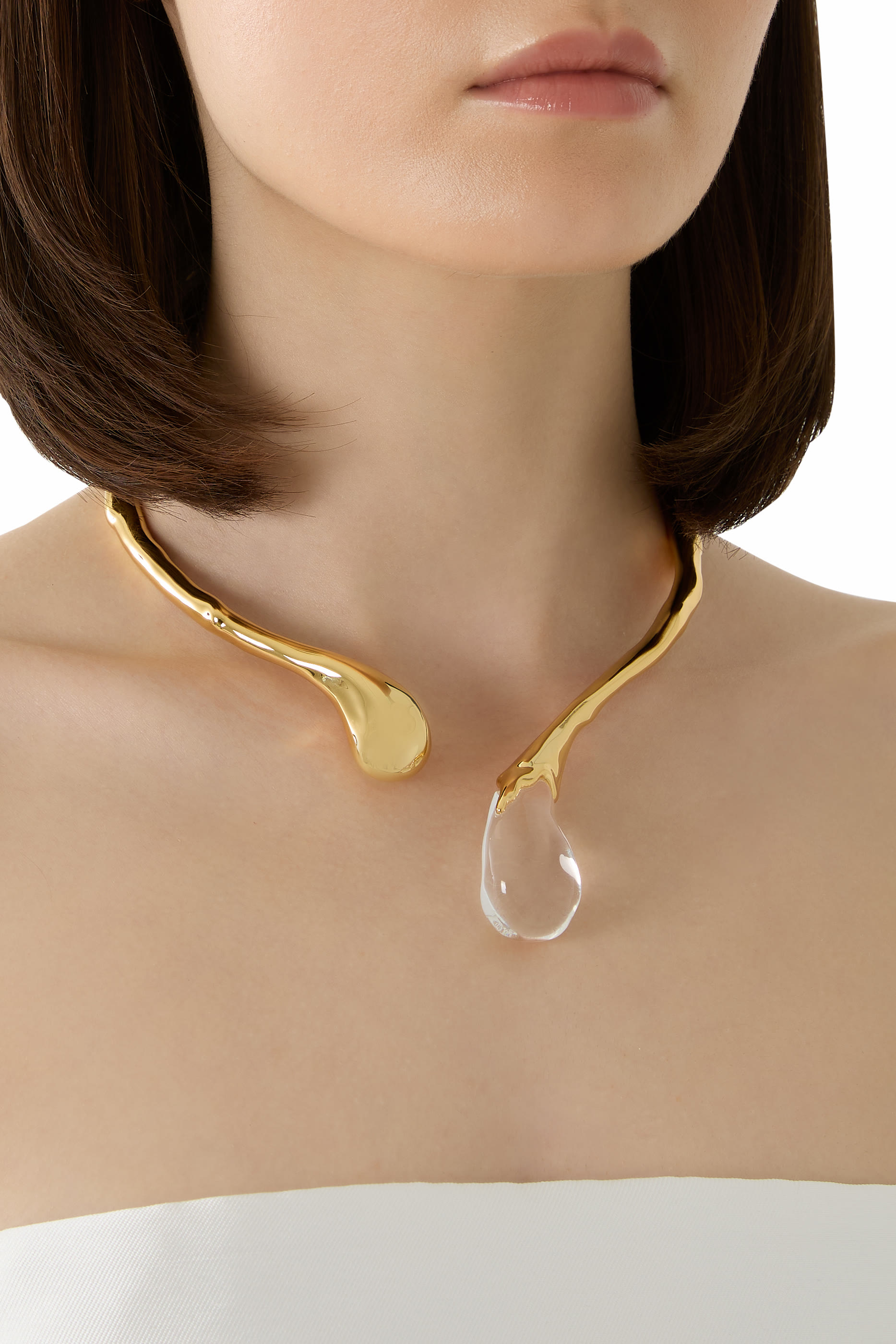 Liquid Lucite Sprout Collar Necklace, 14k Gold Plated Brass & Lucite