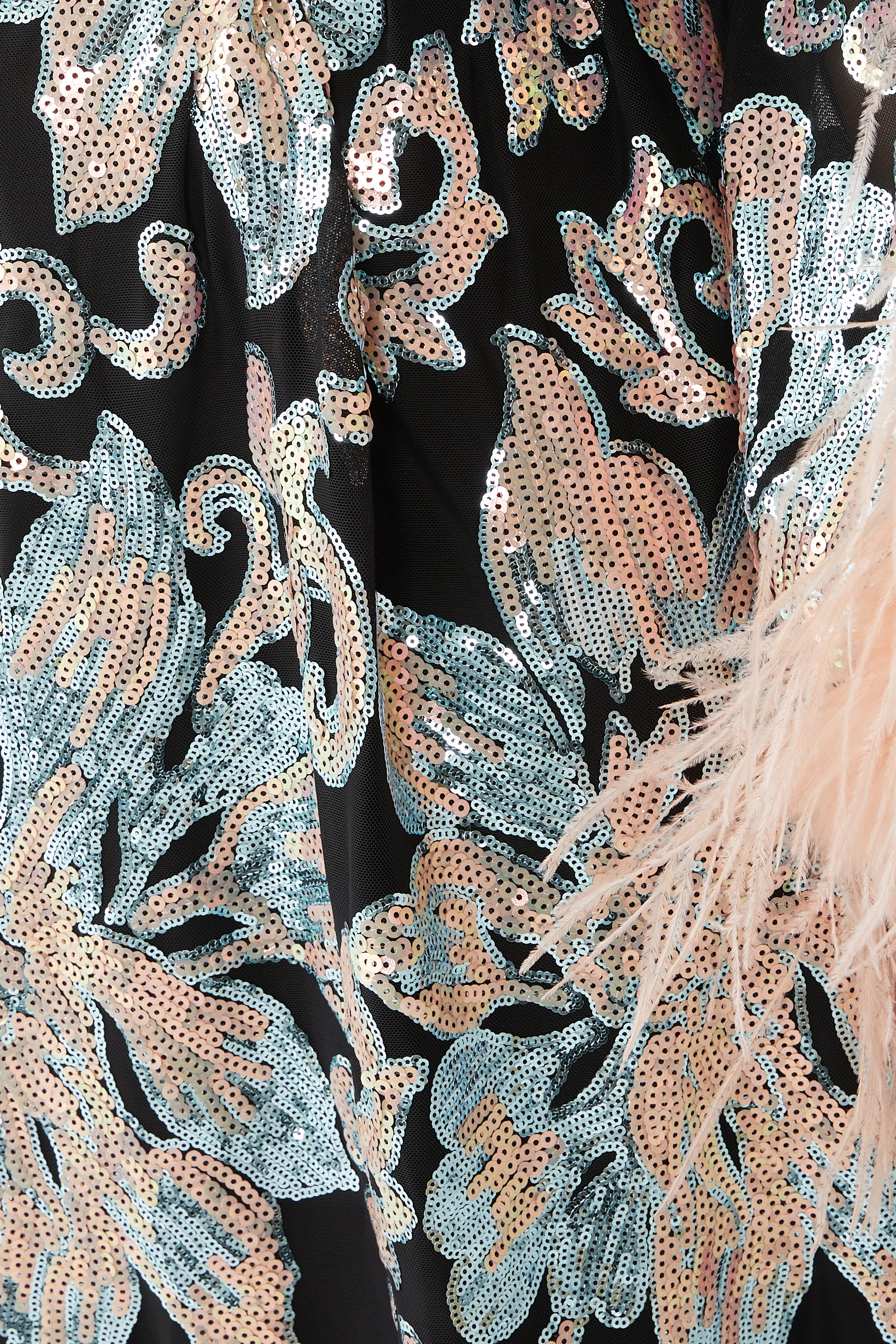 Sequin Embroidery and Feather Trim Kaftan