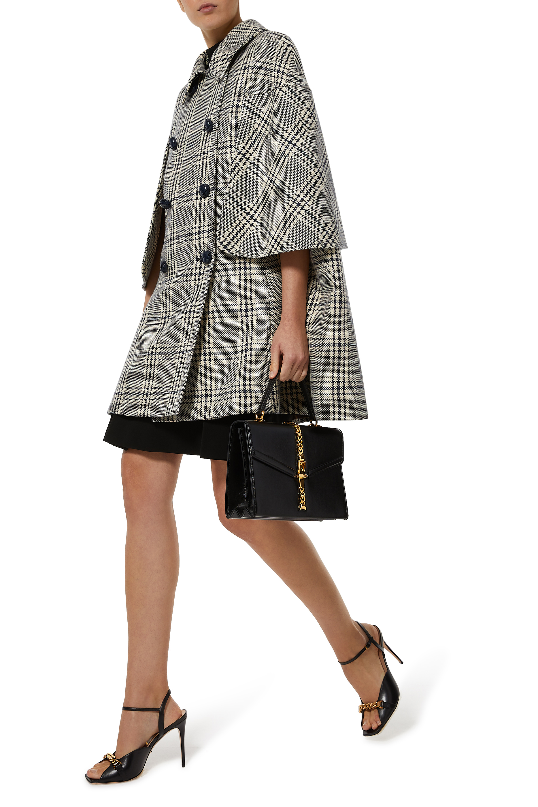 Check Wool Cape Coat