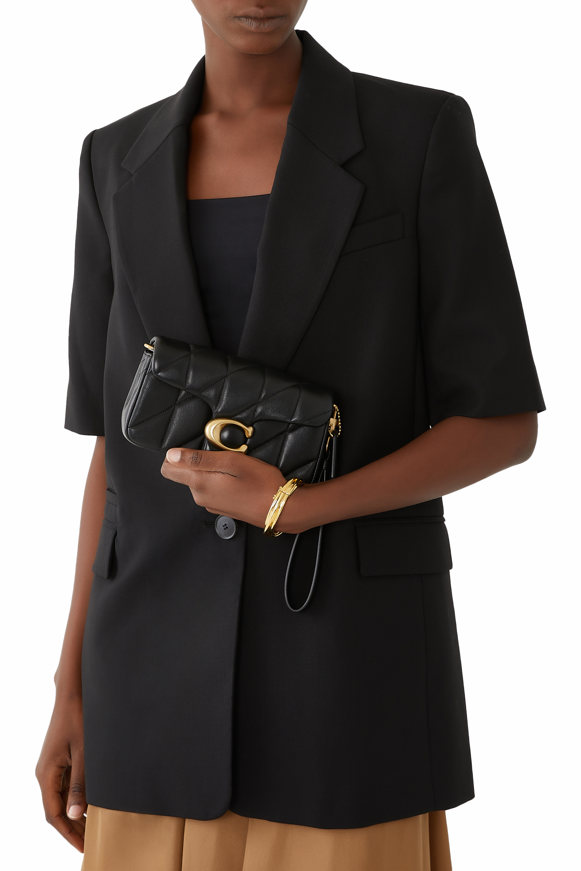 Quilted Pillow Leather Tabby Wristlet With Chain