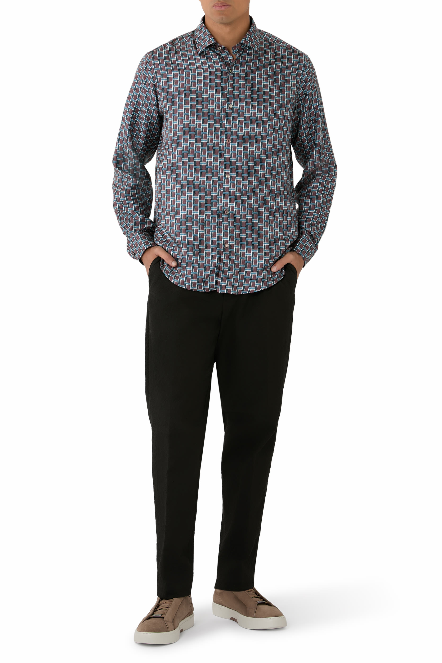 Geometric Print Silk Twill Shirt