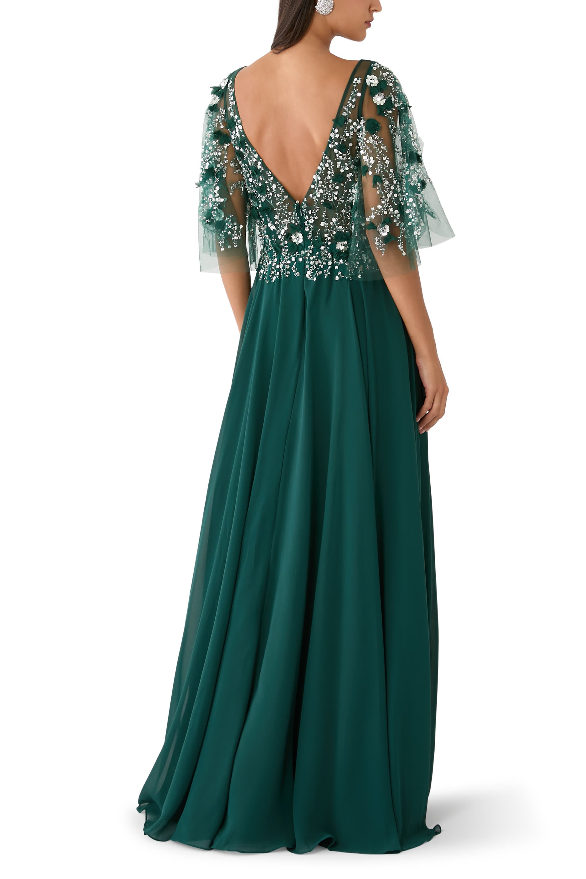 Sequin Embellished Cape Gown