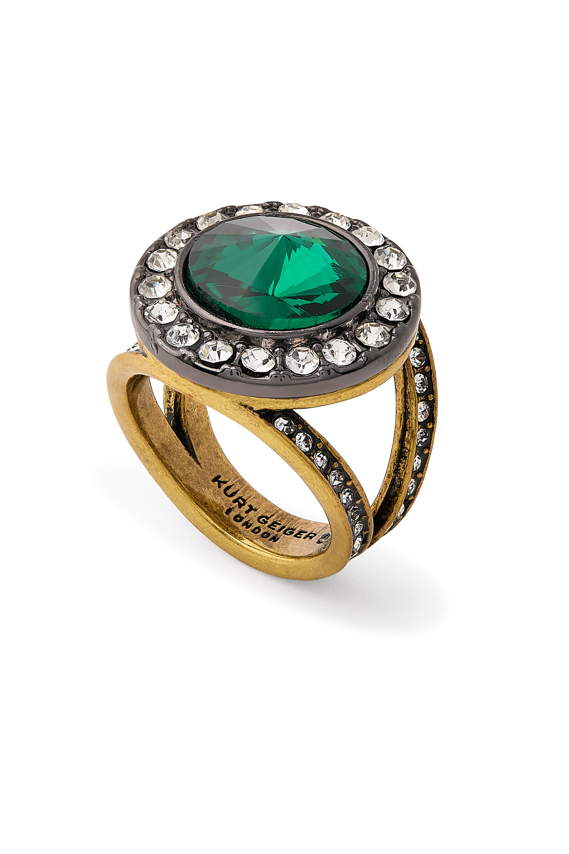 Small Octavia Ring, Brass & Glass, Cubic Zirconia