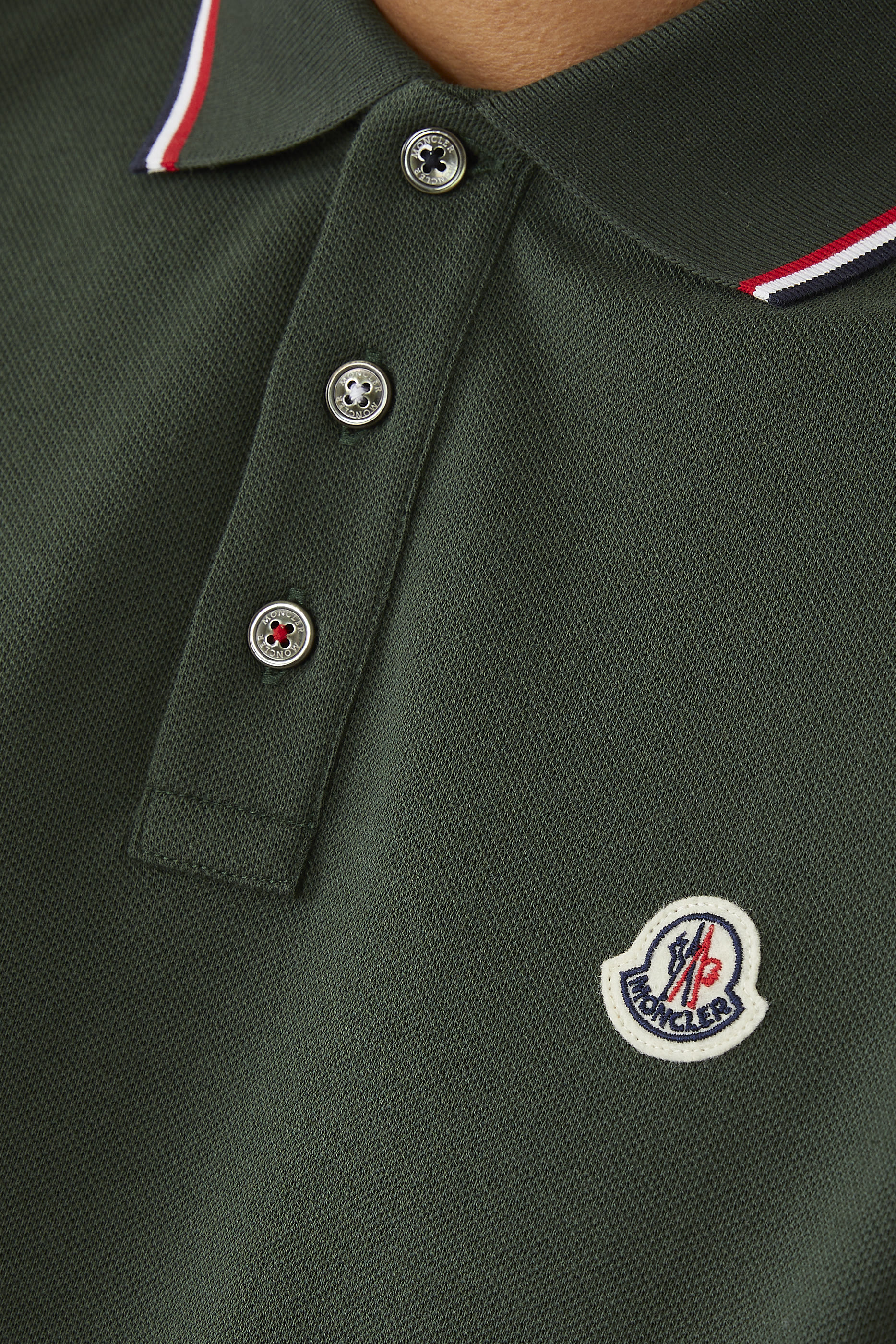 Tri-Color Stripe Logo Patch Polo Shirt