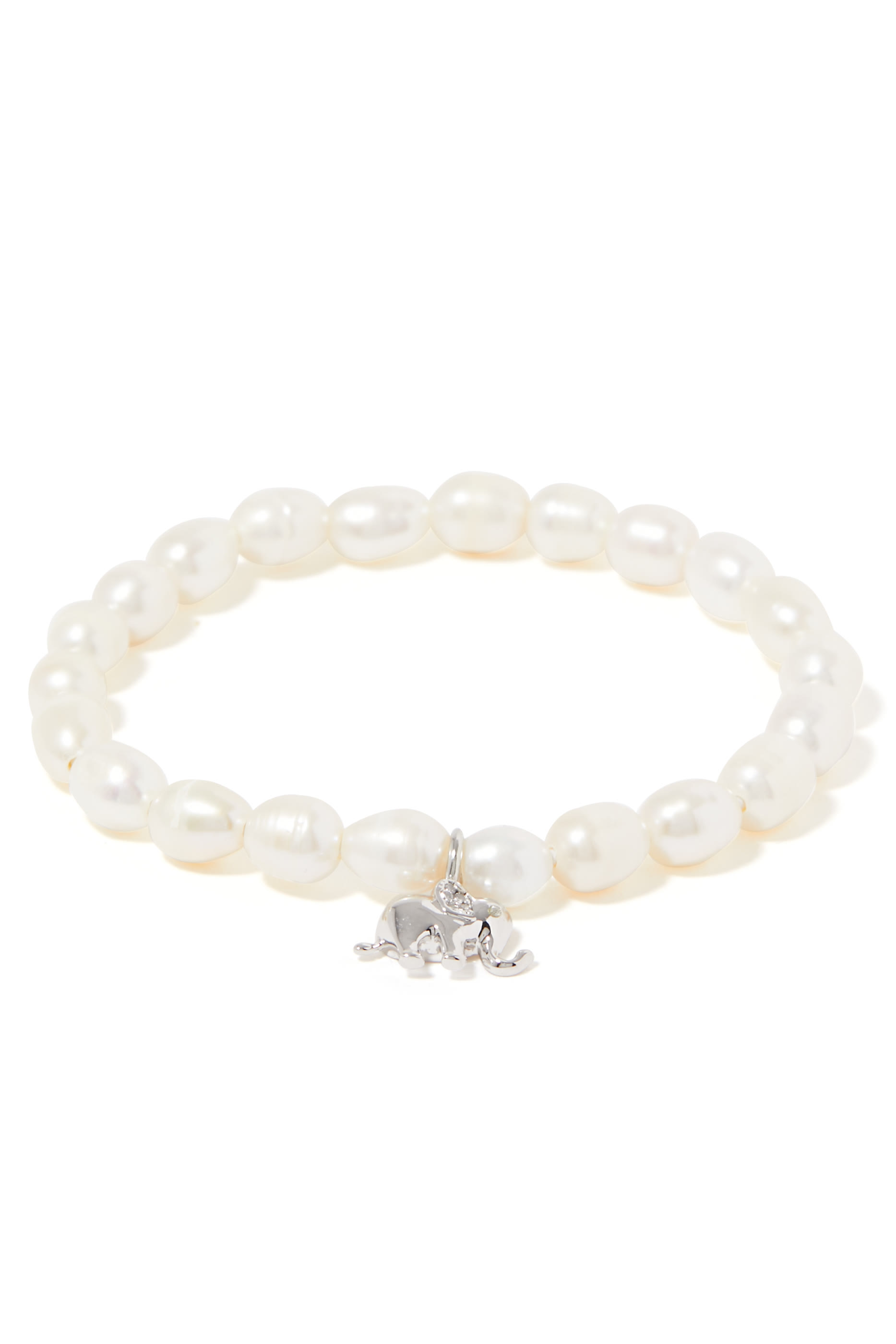 Precious Elephant Bracelet, Plated Metal & Cubic Zirconia, Freshwater Pearls