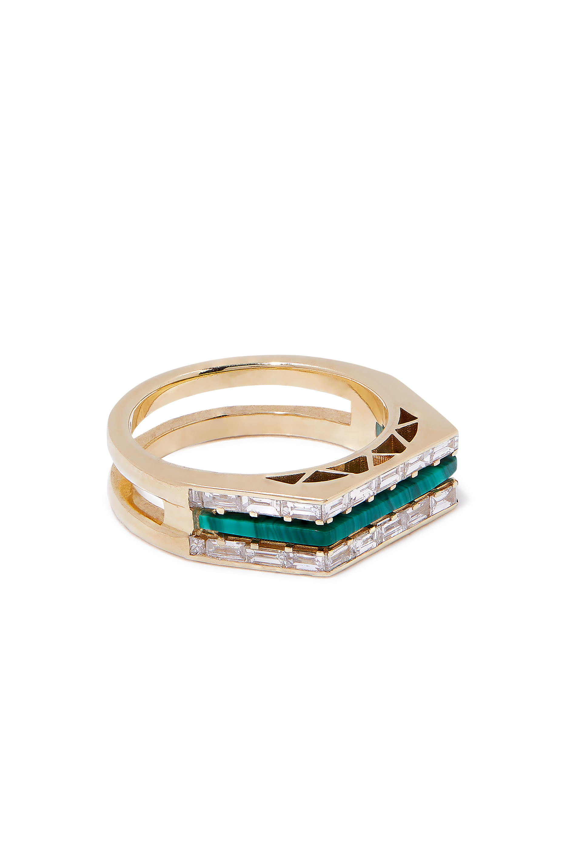 Tania Ring, 18k Yellow Gold with  Malachite and Diamond