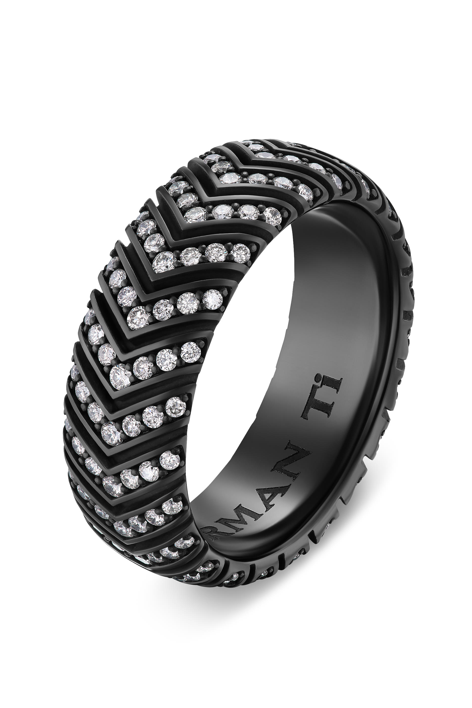 Chevron Pavé Band Ring, Titanium & Diamonds