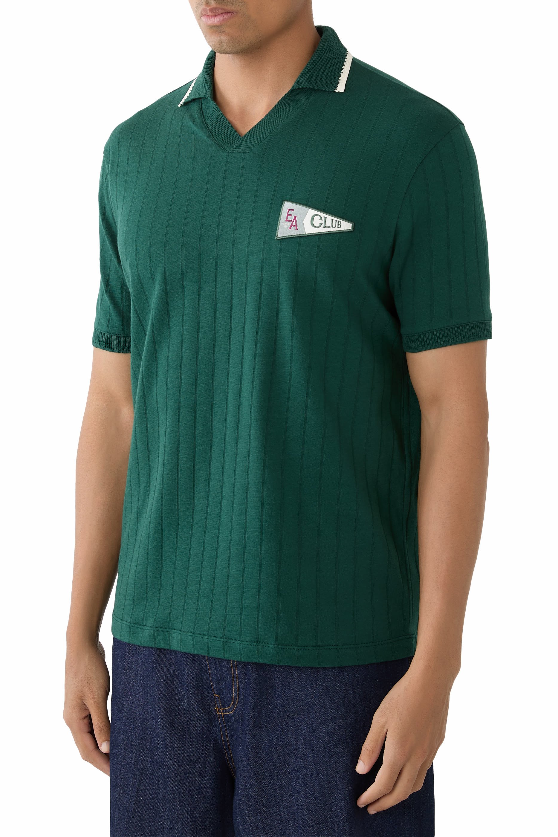 EA Club Patch Open Collar Ribbed Polo Shirt