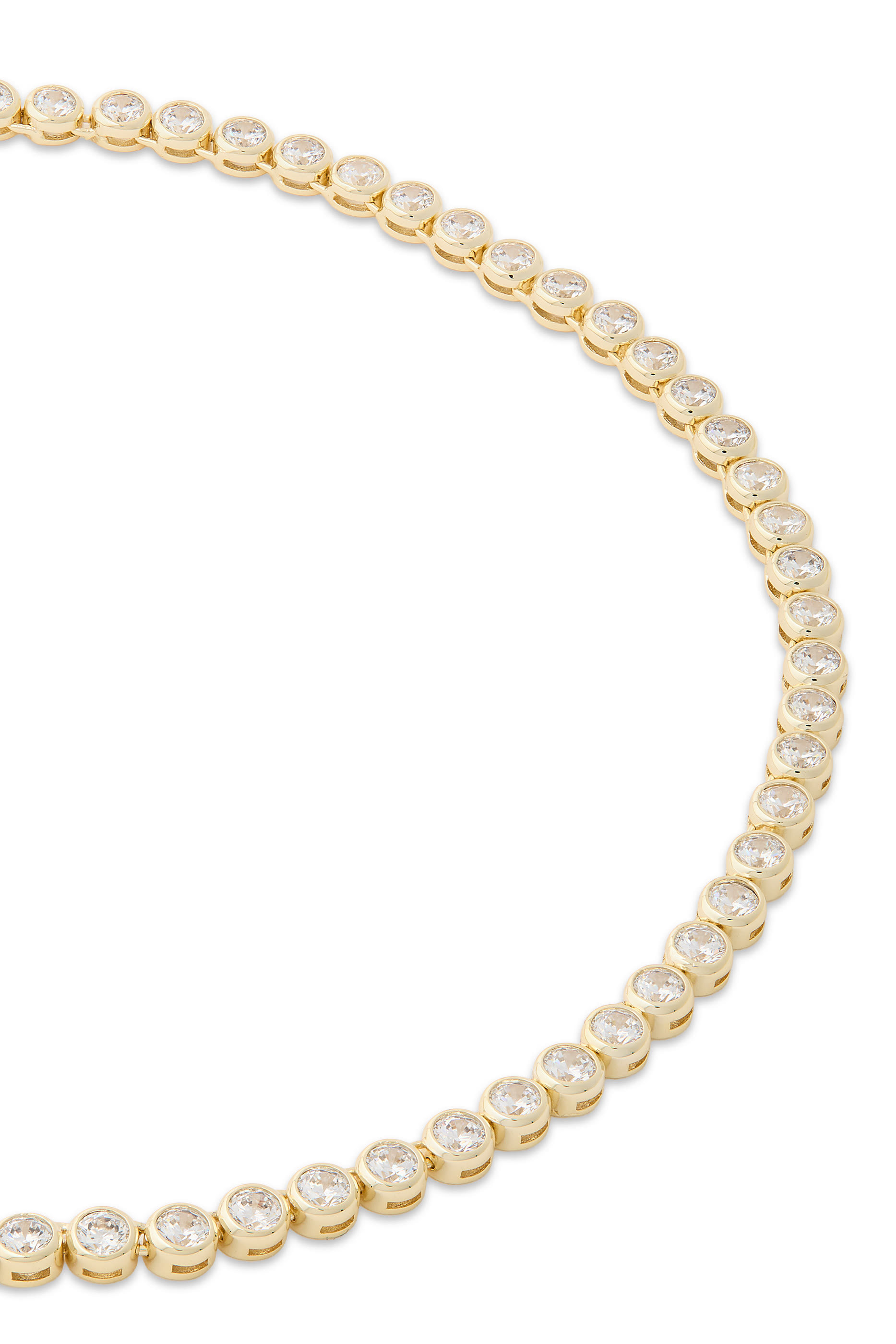 Round Bezel Set Tennis Necklace, Brass & Cubic Zirconia