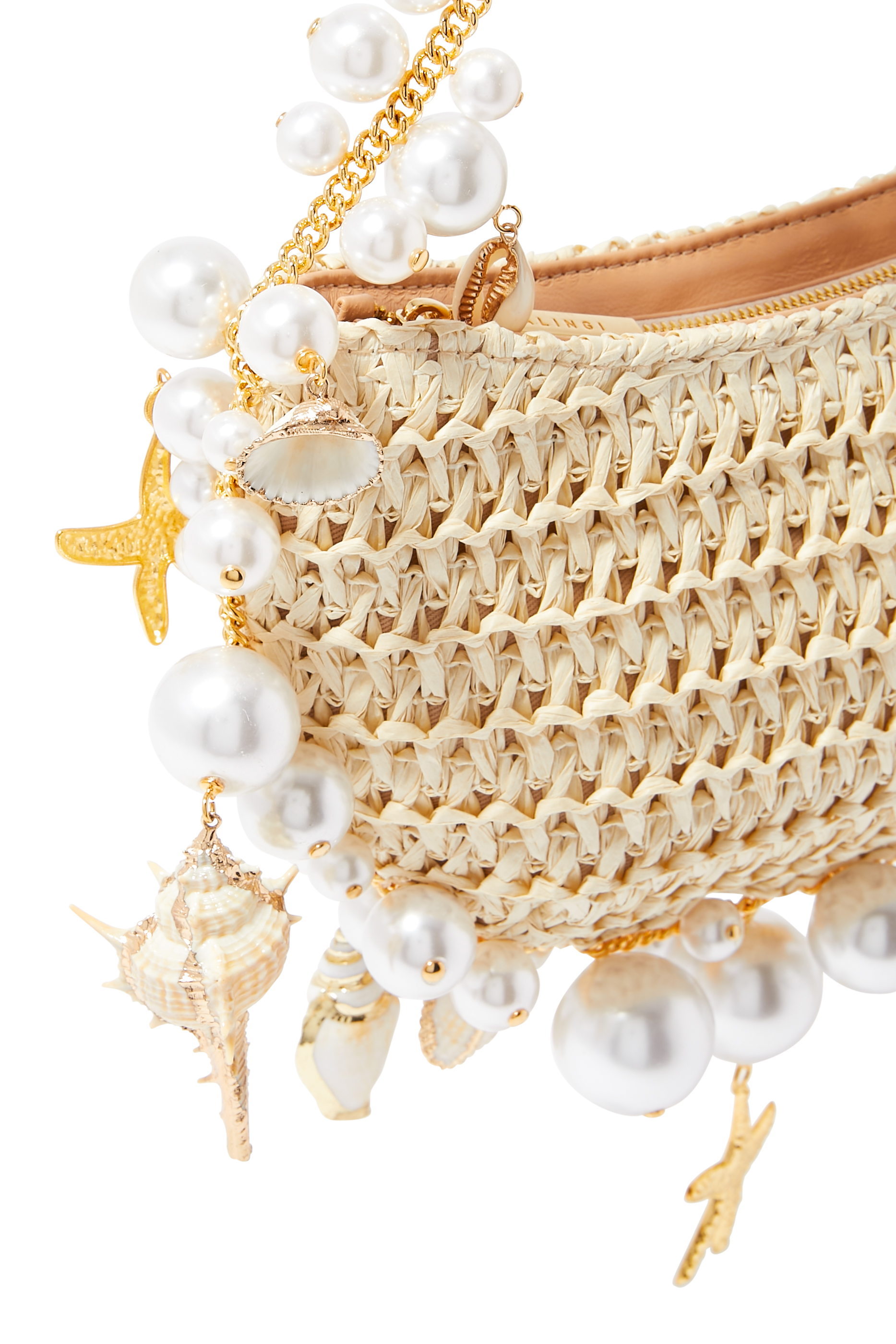 Cluster Shell Raffia Clutch