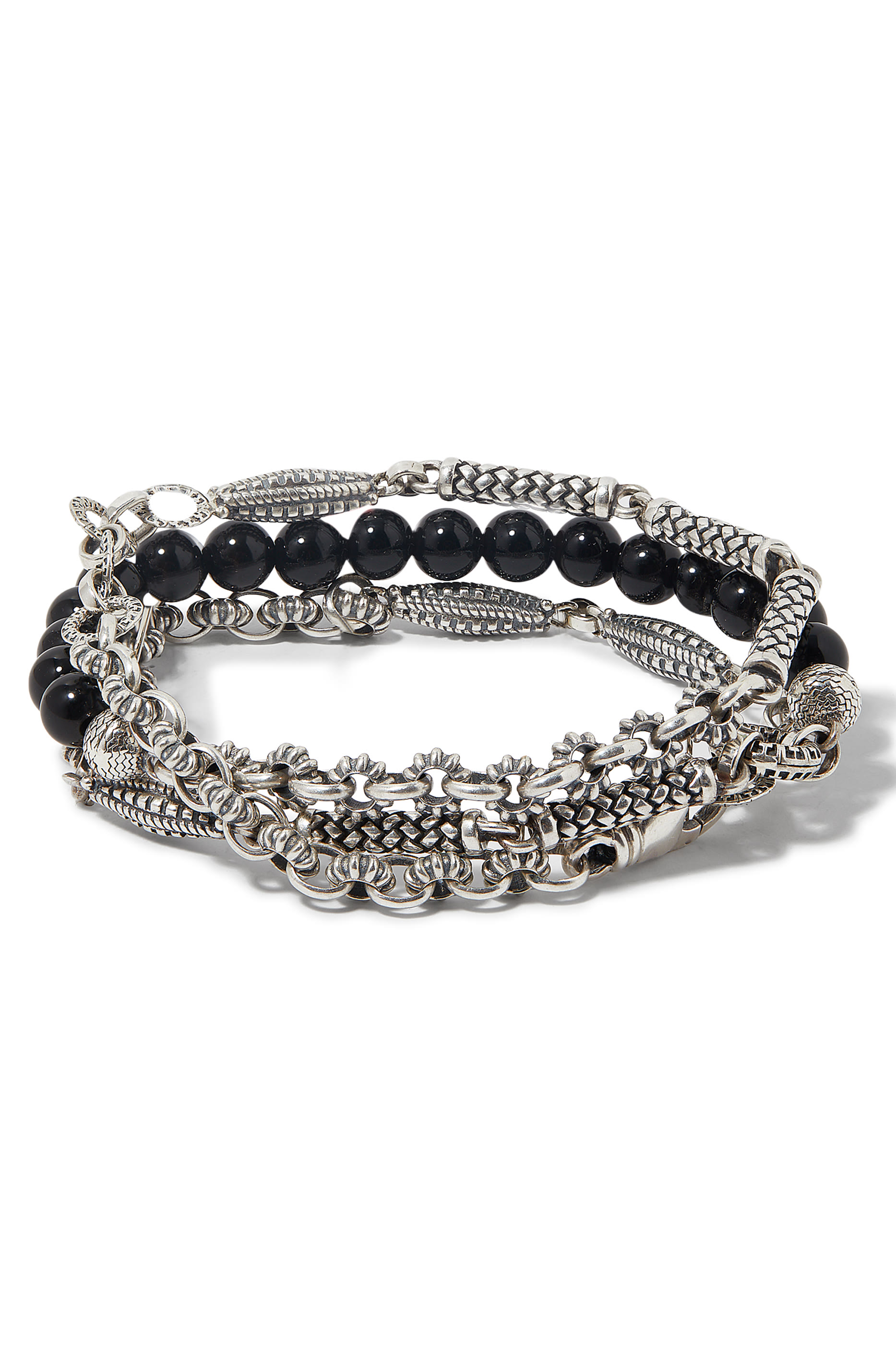 Wrap-Around Beaded Bracelet, Sterling Silver &  Green Onyx