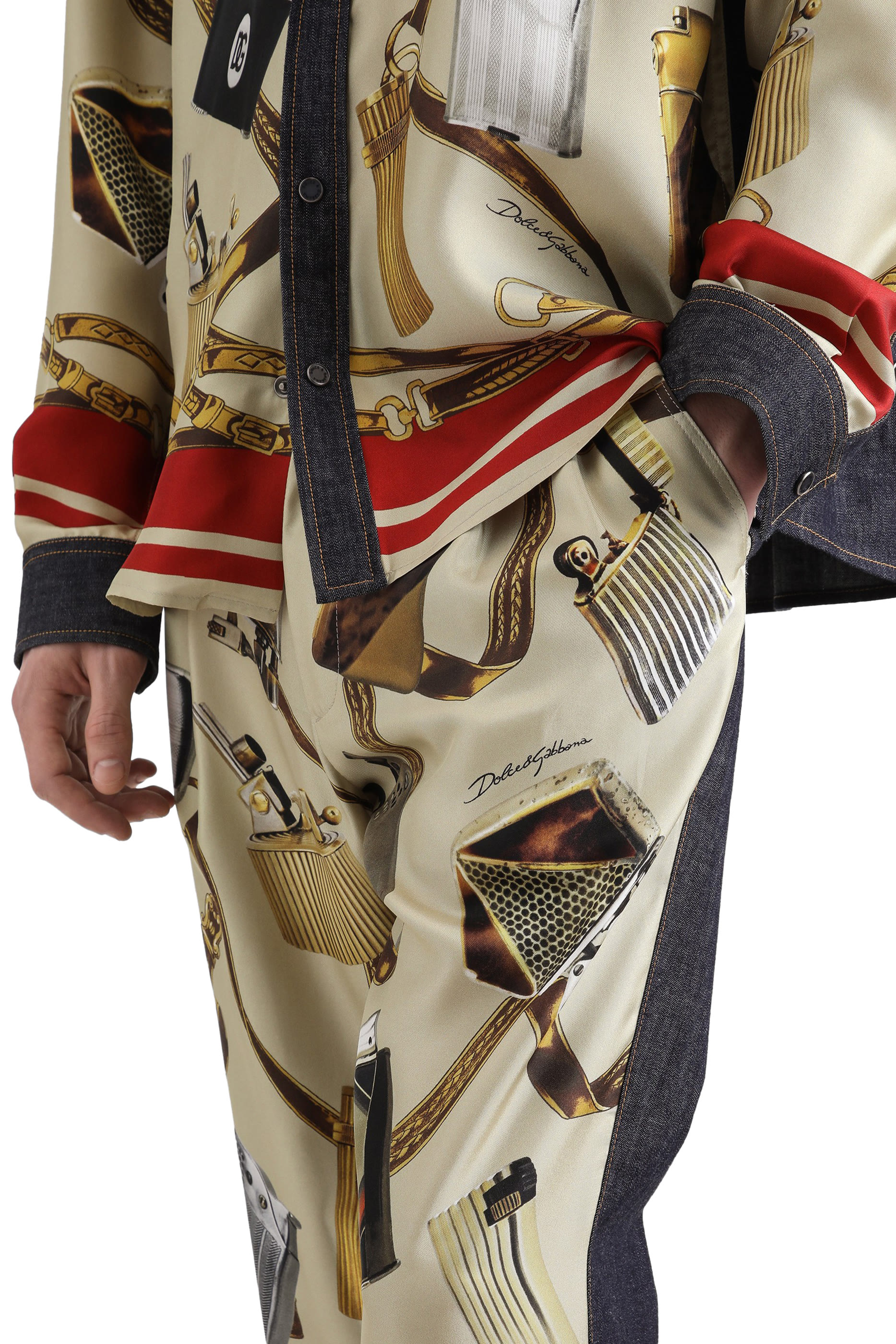 Loose Denim and Silk Jeans with Lighter Print