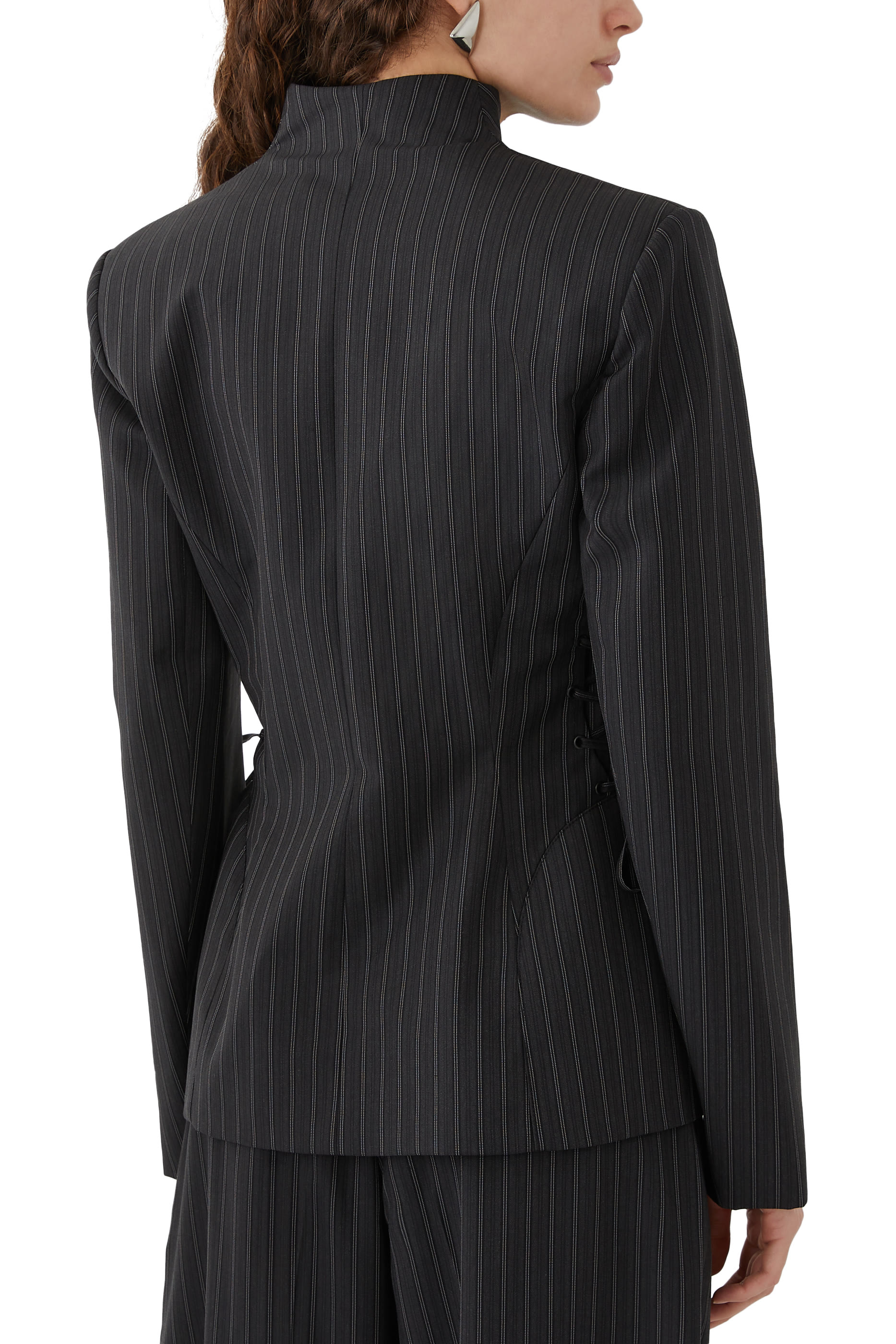 Pinstripe Sculptural Laced Jacket