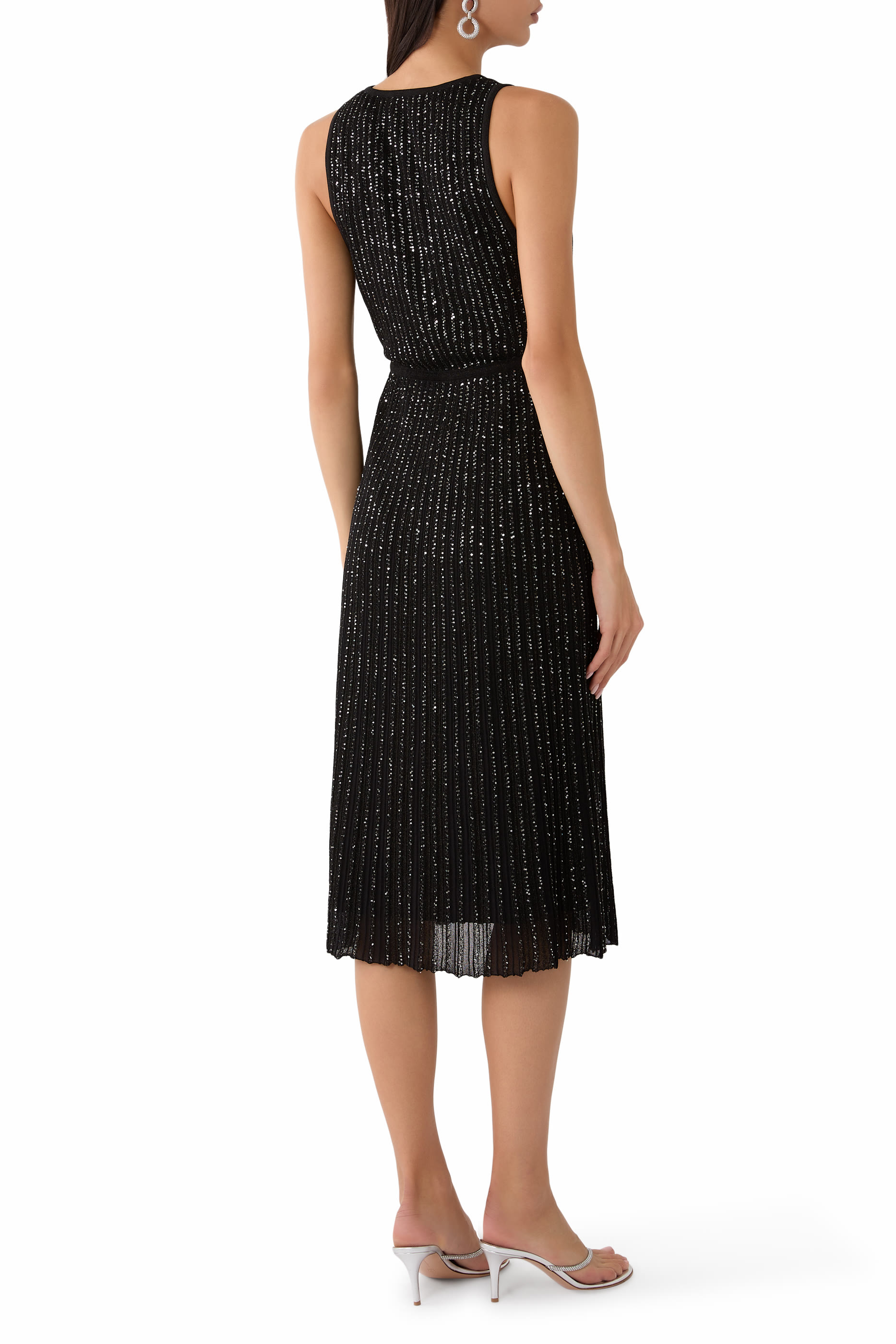 Partialized Knit Sequin Embellished Midi Dress 