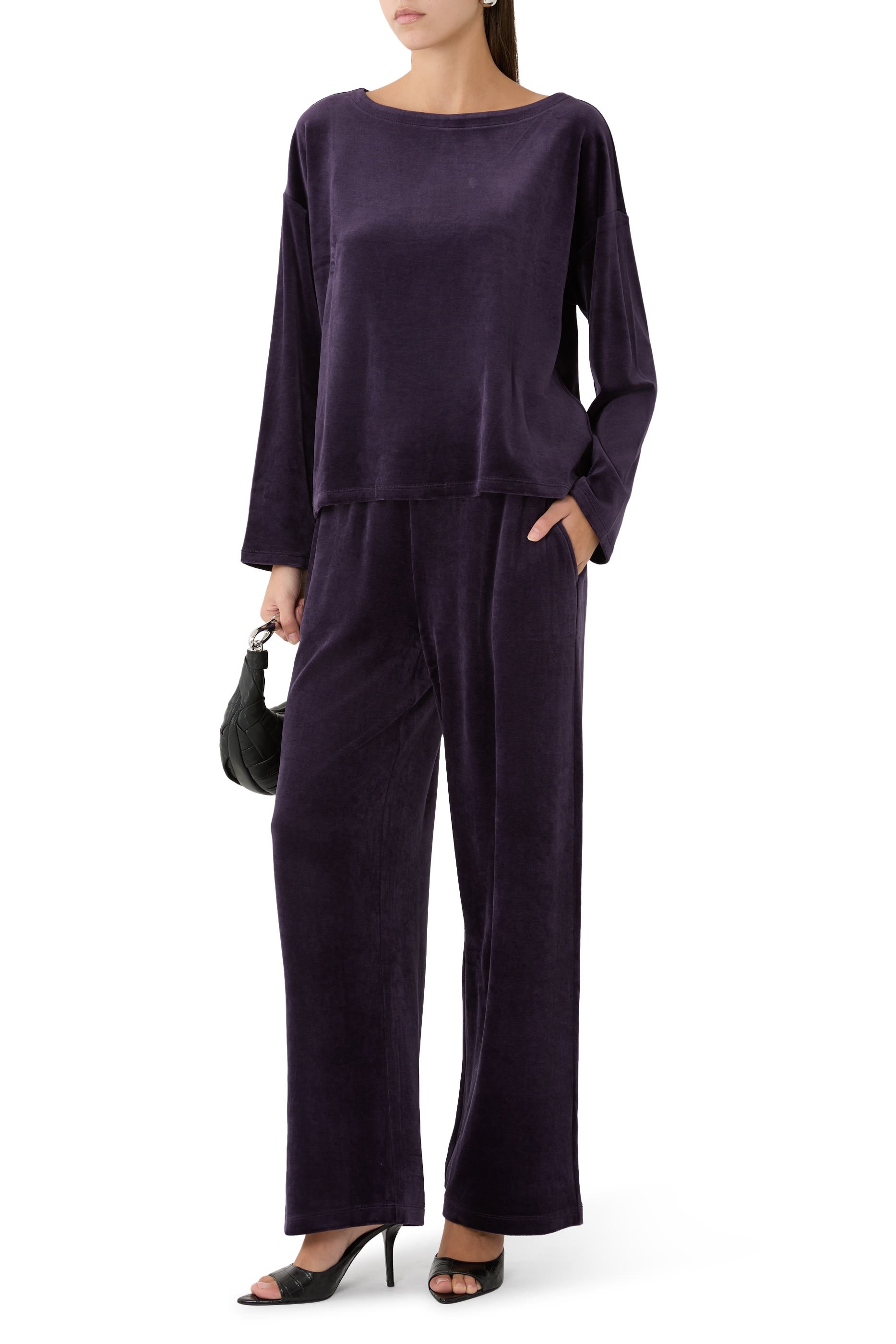 Cozy Velour Knit Bateau Neck Top