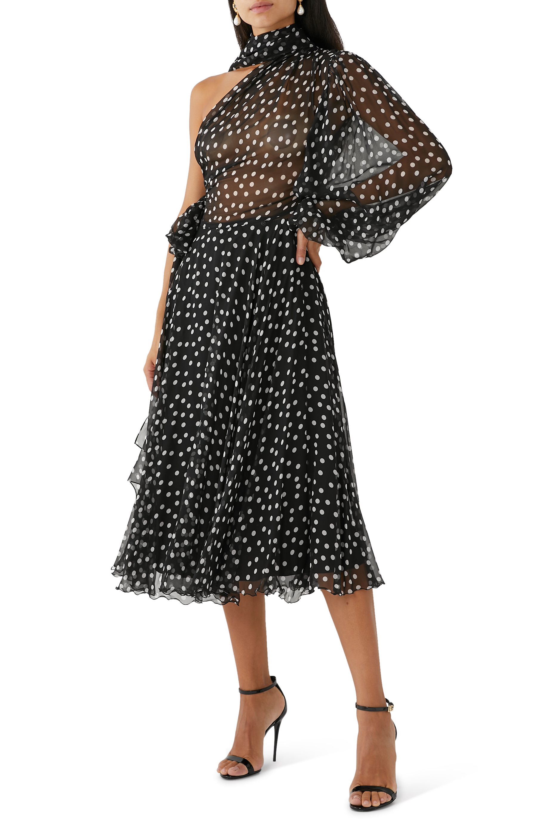 Polka Dot One Shoulder Dress