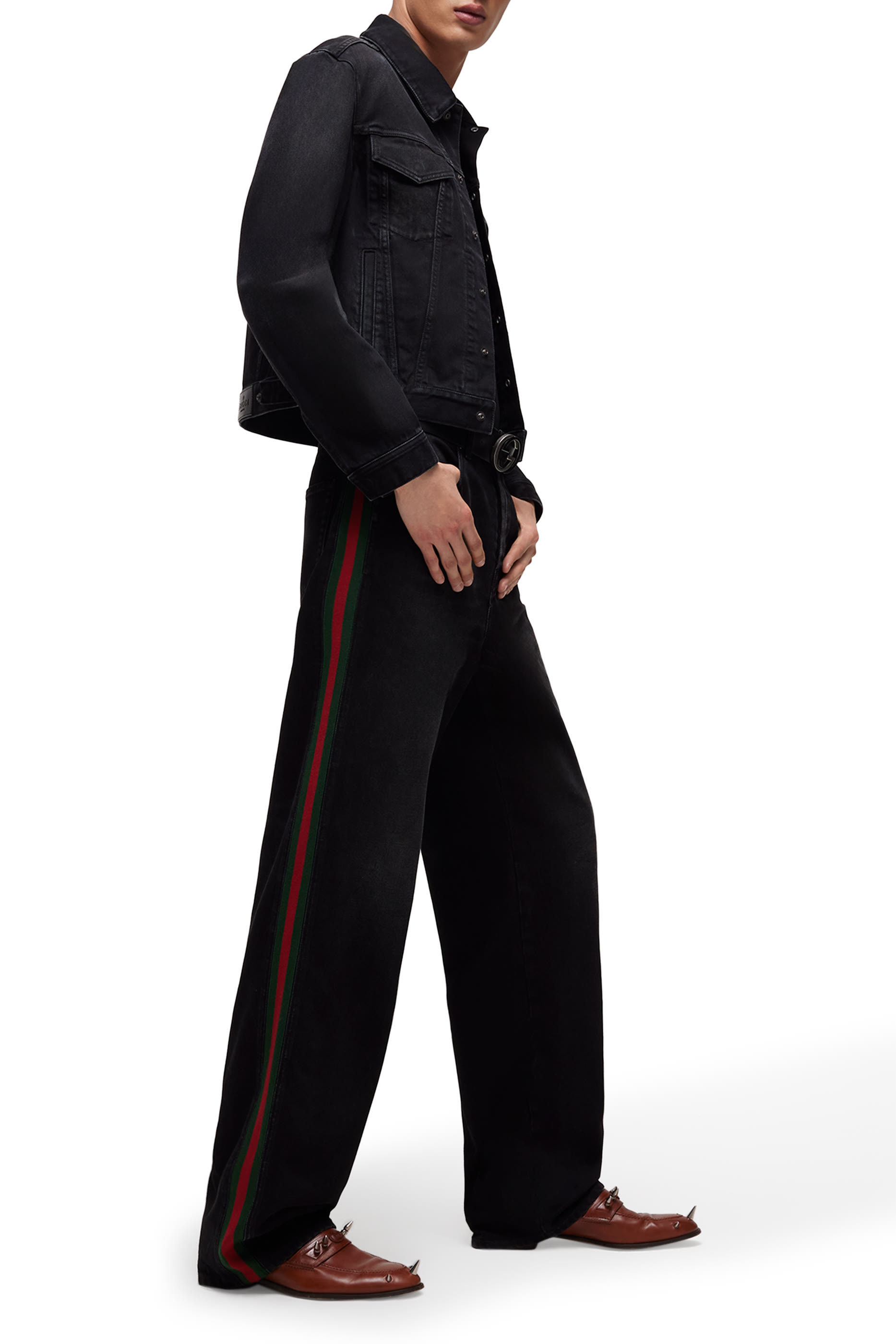Cotton Denim Pants With Web Insert 