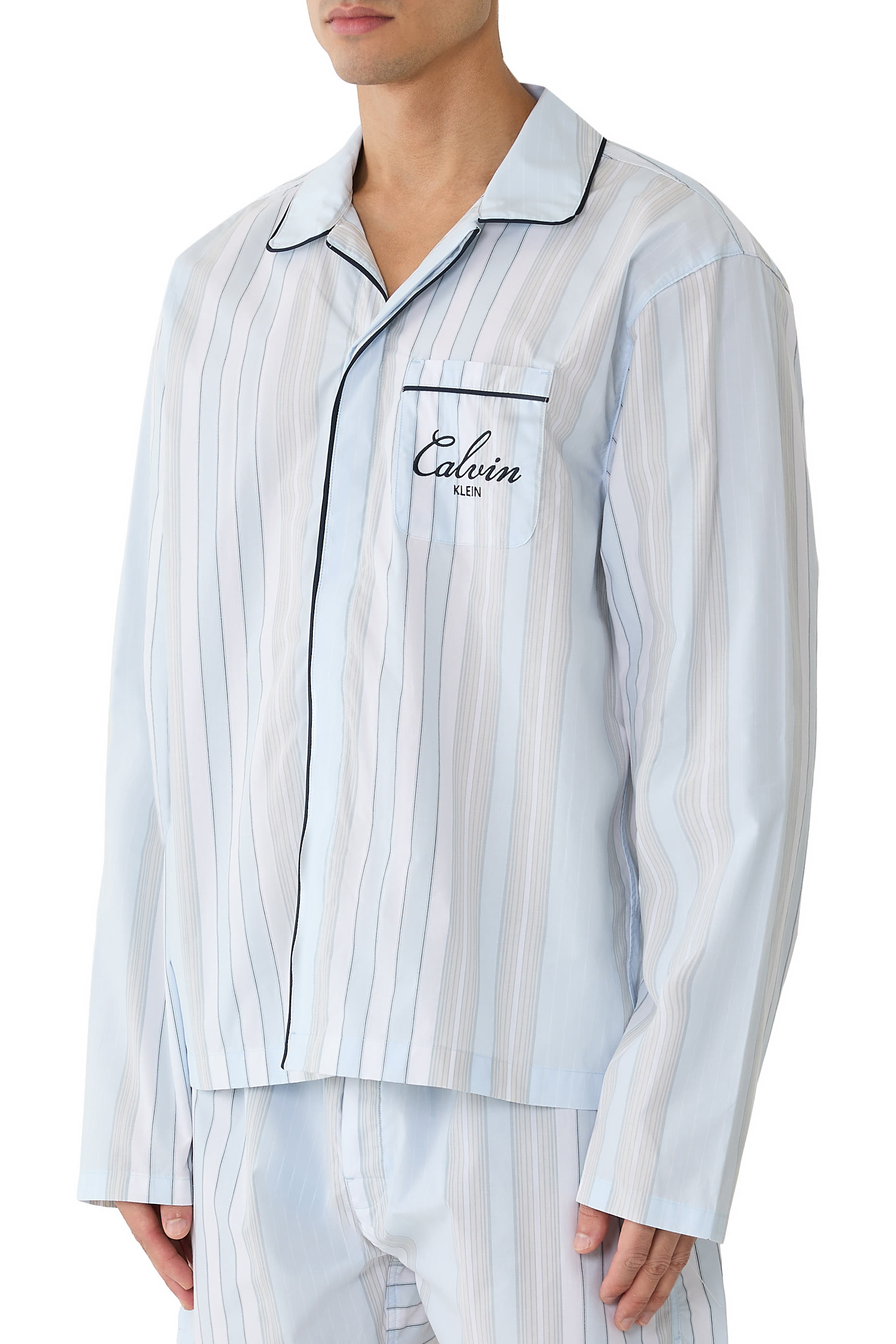 Cotton Poplin Script Button-Down Sleep Shirt