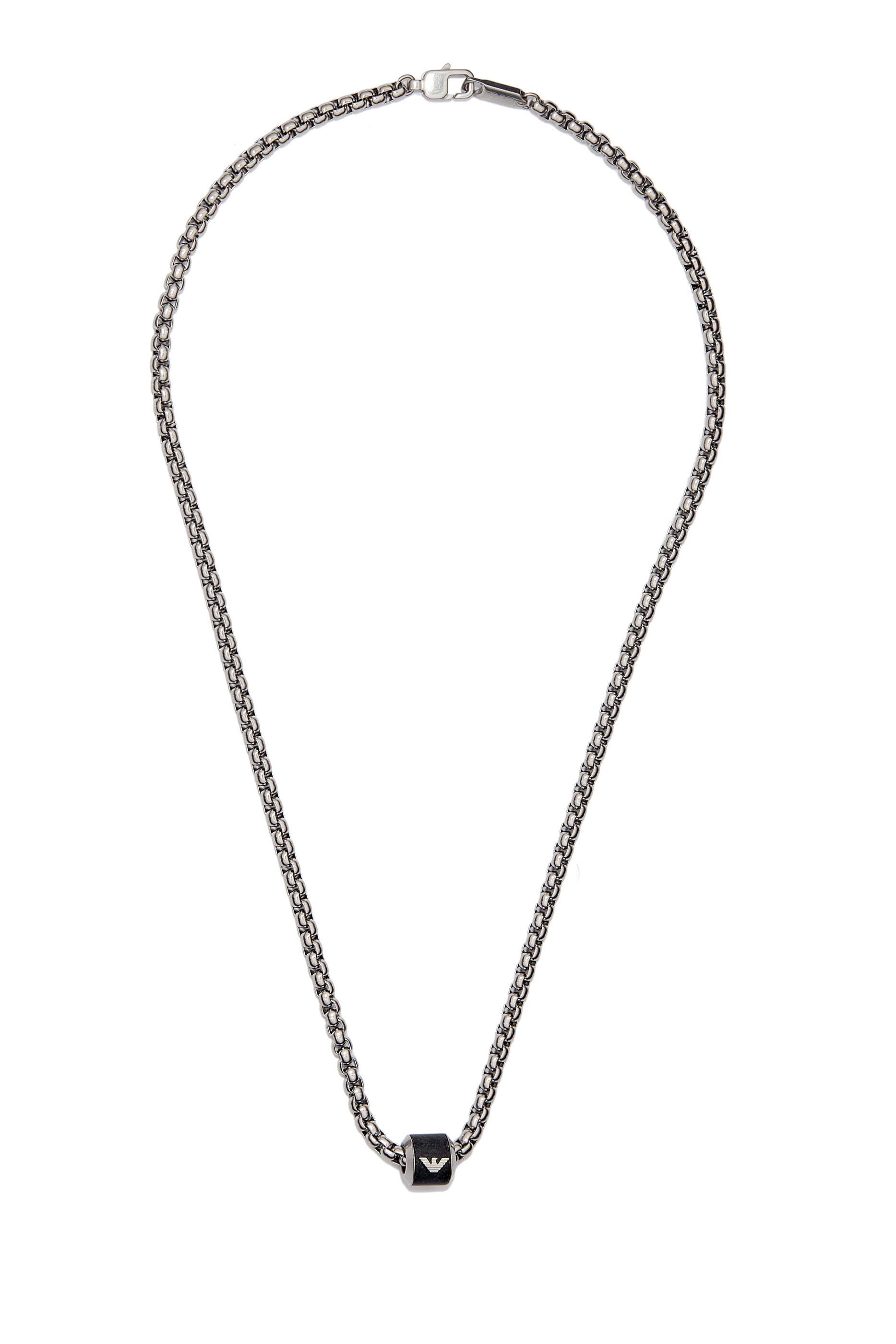 Logo Chain Necklace, Stainless Steel & Black Marble