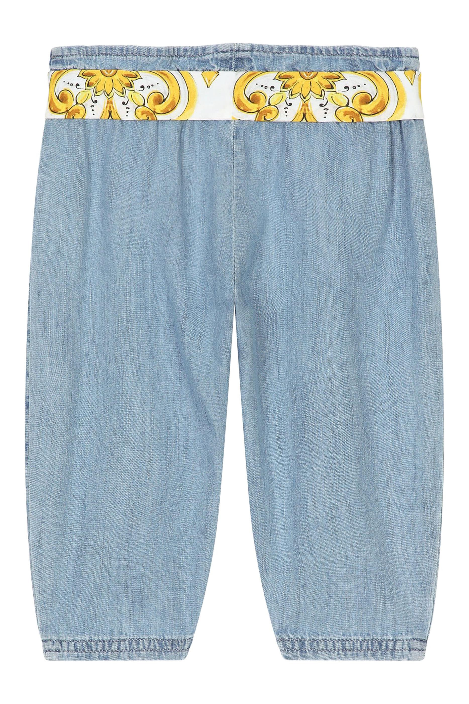 Kids Denim Trousers with Printed Paperbag Belt