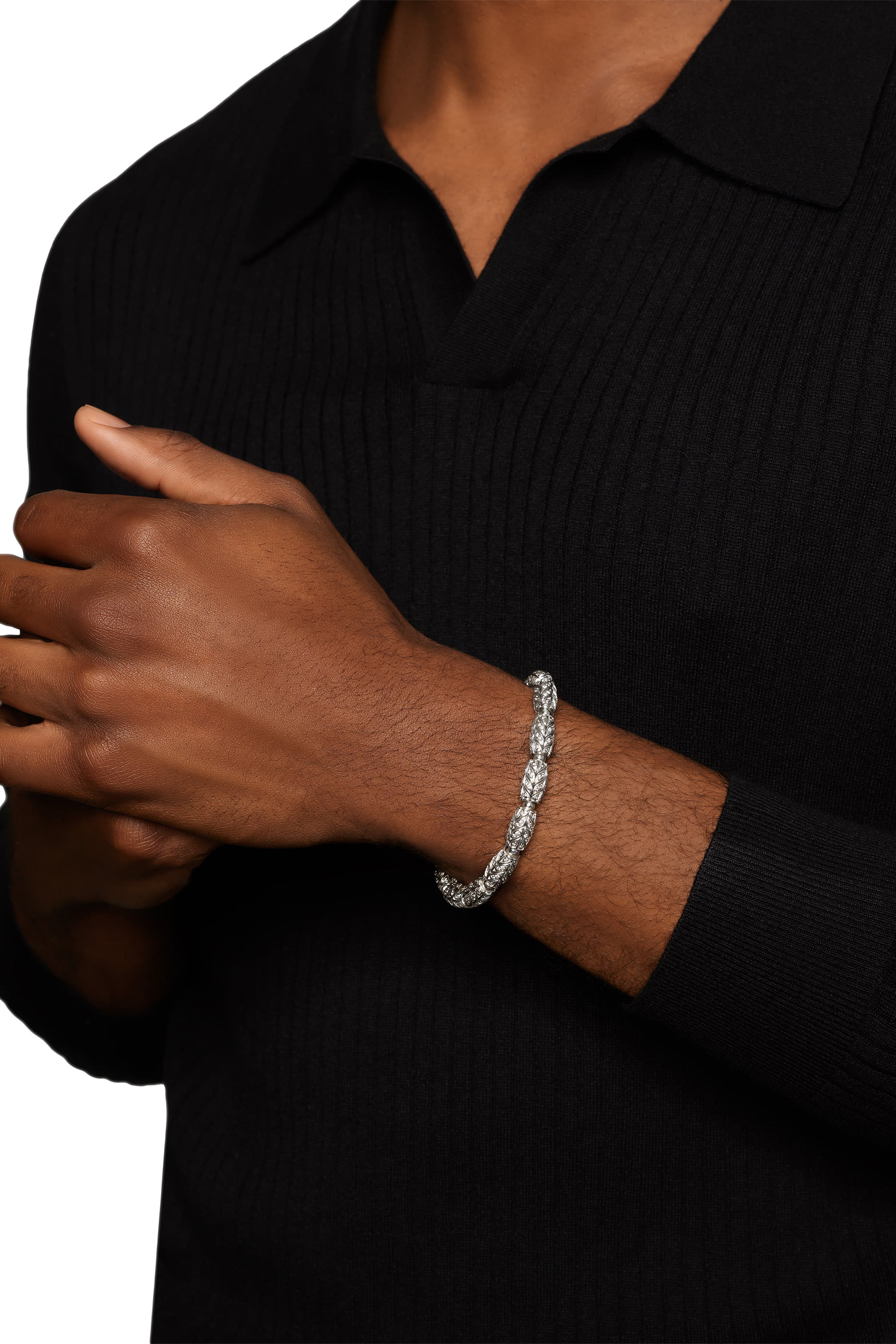  Chevron Bead Bracelet , Sterling Silver with Diamonds