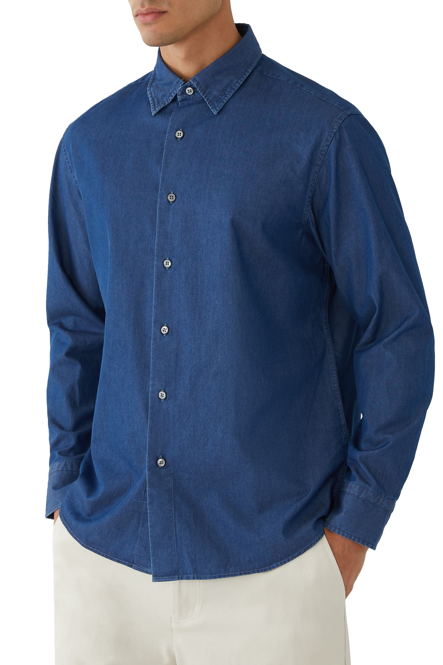 Cotton Hidden Button-Down Shirt