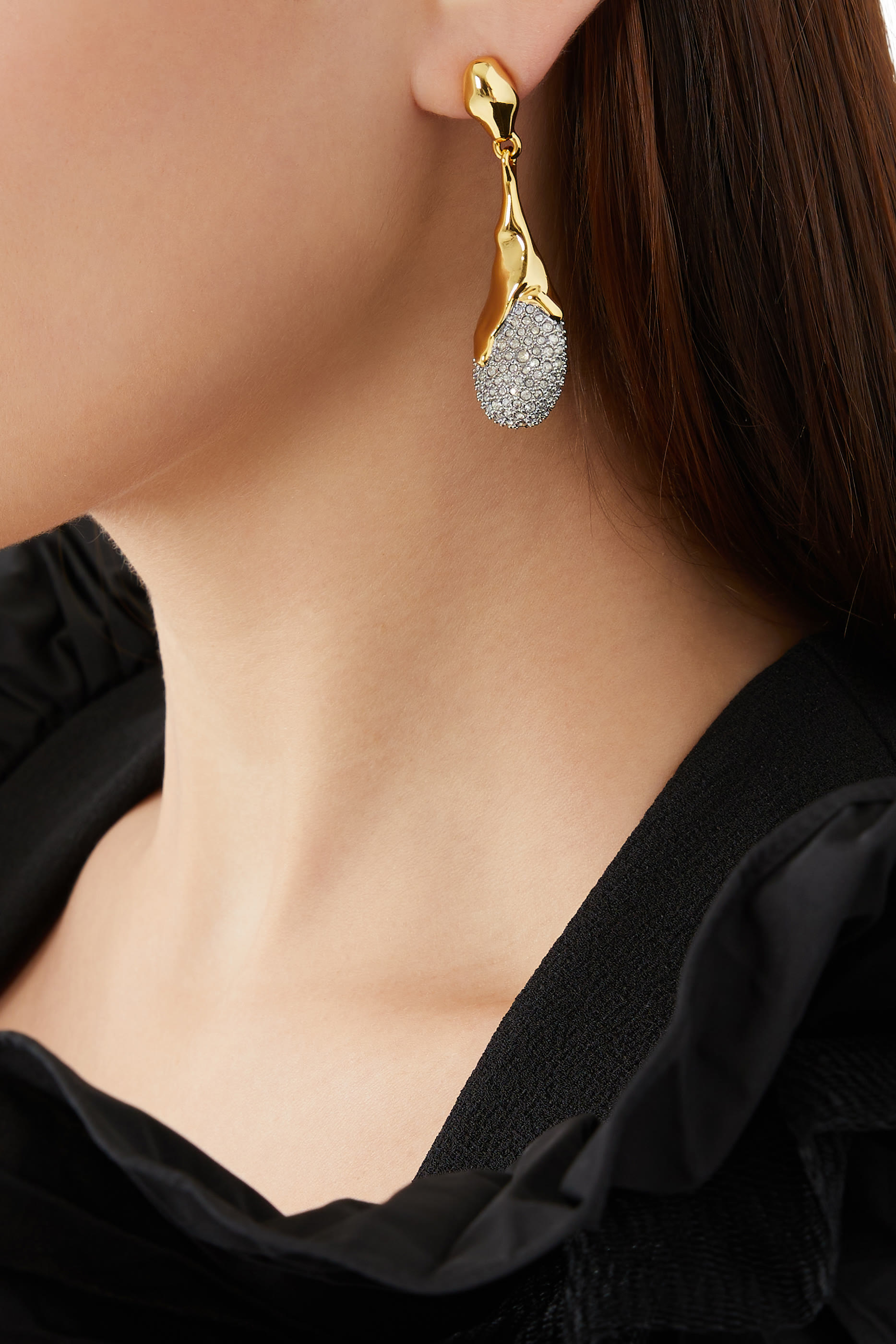 Solanales Teardrop Earrings, 14k Gold-Plated Brass & Crystals