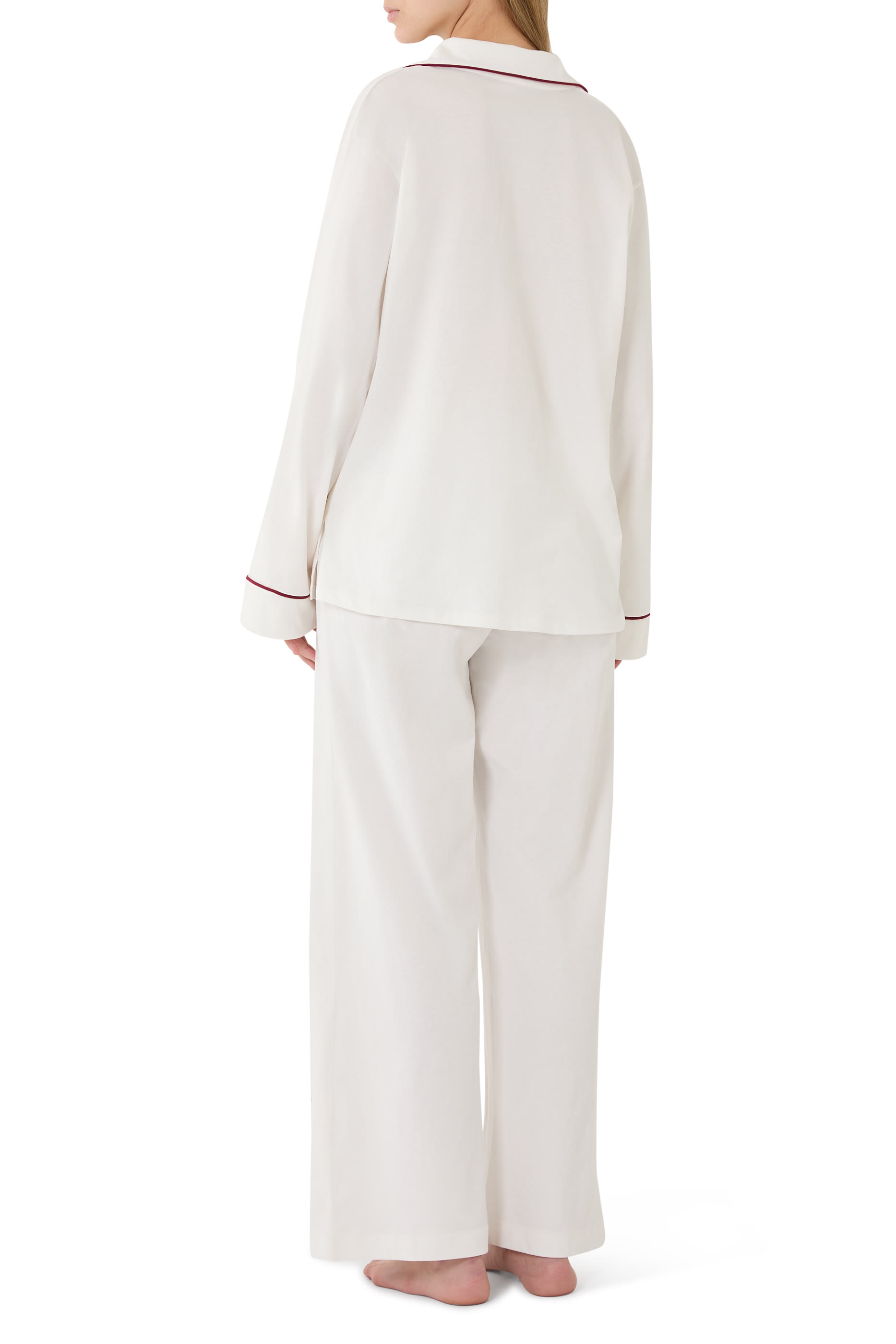  Organic Cotton Brushed Jersey Relaxed Piped Pyjama Set 