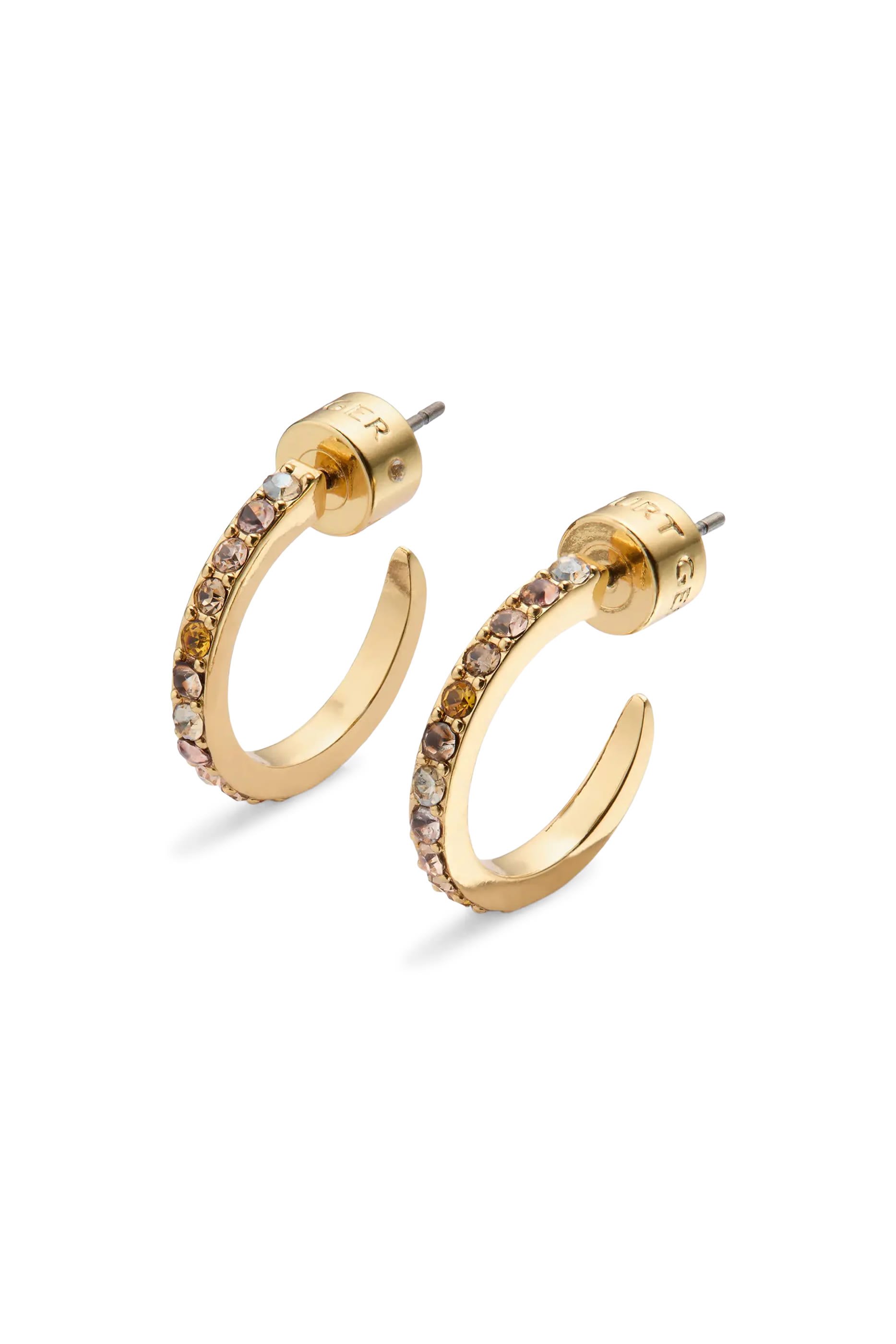 Small Crystal Hoop Earrings, Brass & Crystals