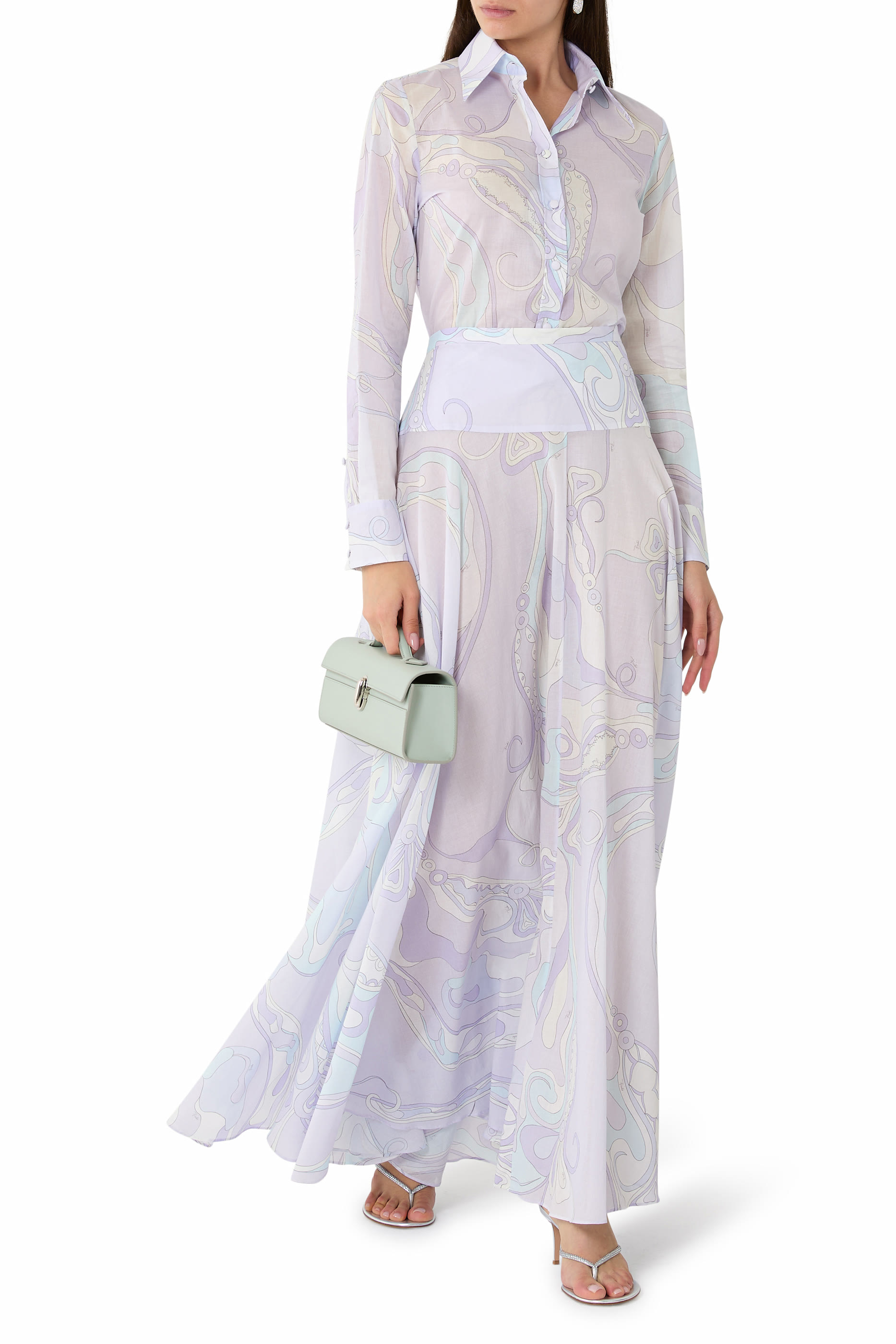 Orchidee Print Long Cotton Skirt