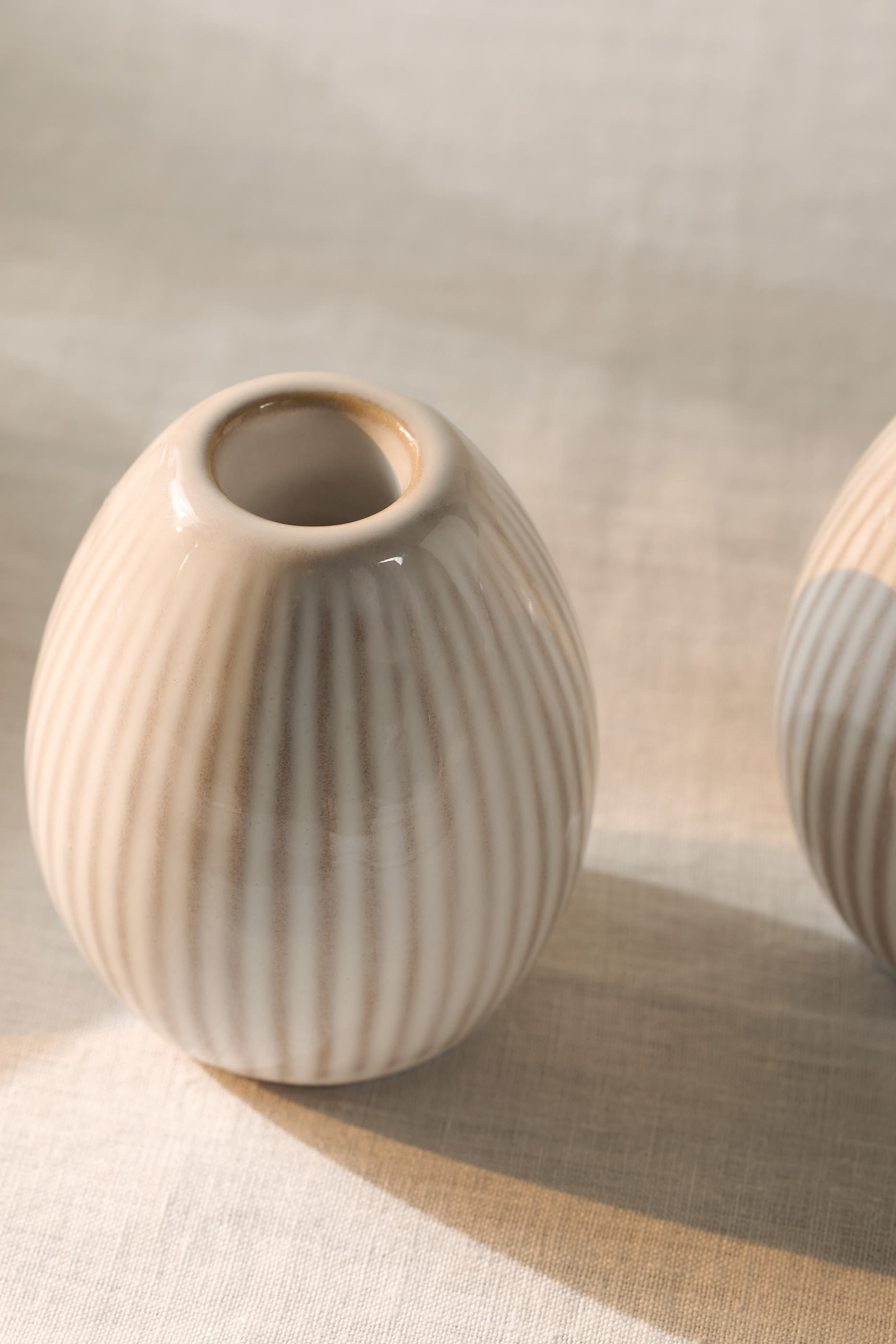 Ceramic Ribbed Dinner Candle Holder - Set of 2
