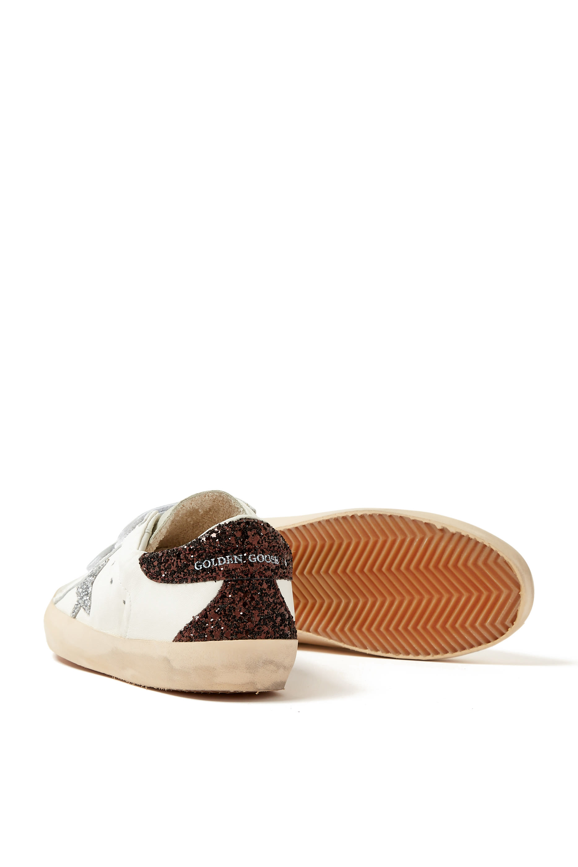 Kids Old School Leather Glitter Star Sneakers