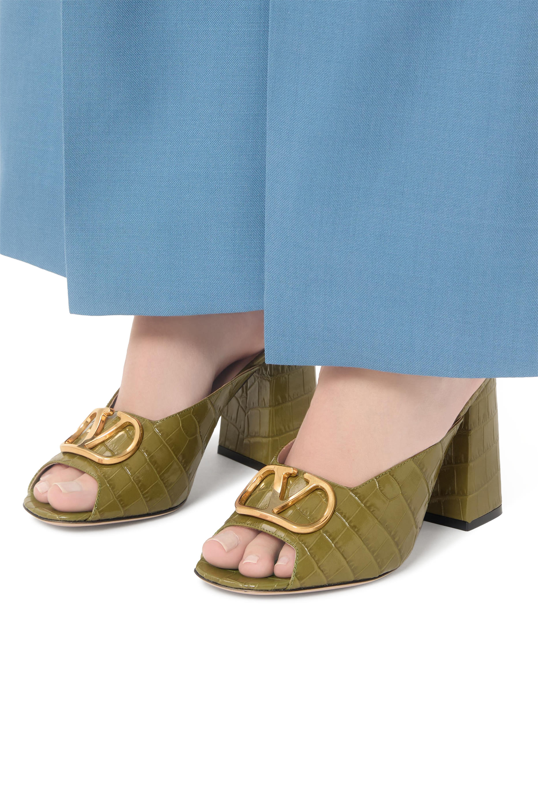 VLogo 95 Signature Slide Sandals in Printed Calfskin