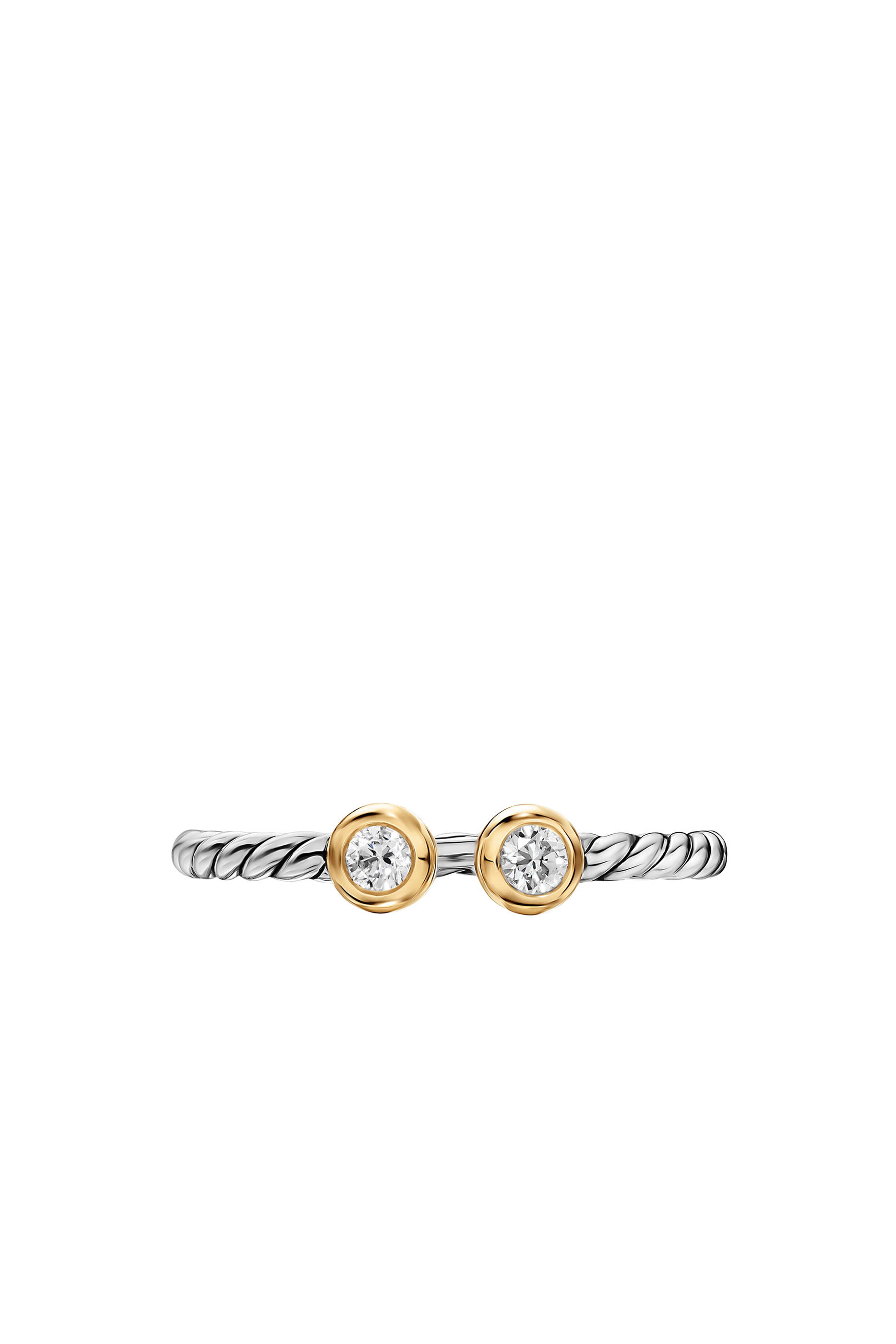 Cable Open Round Ring, 14k Yellow Gold, Sterling Silver & Diamonds