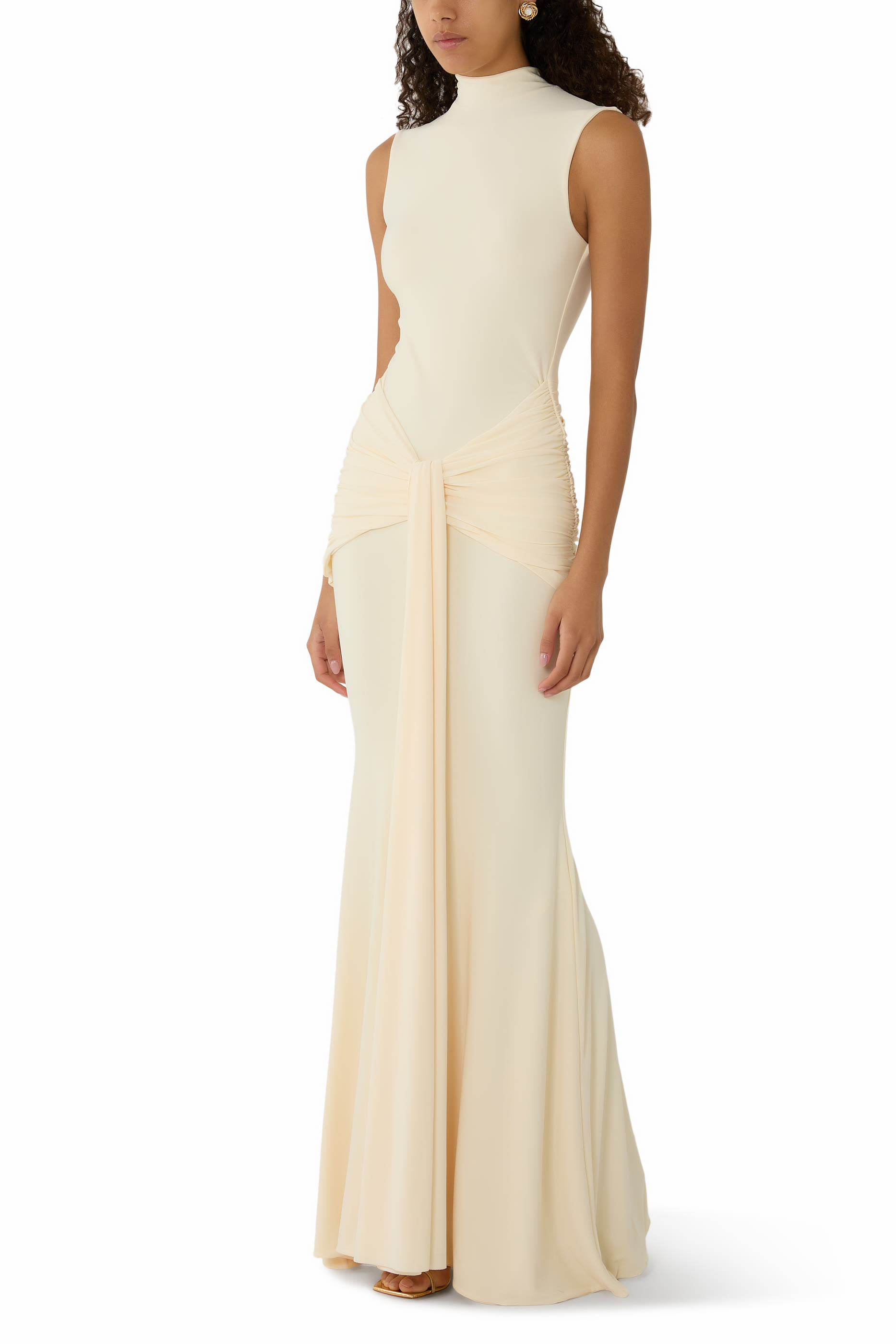 Graziana High-Neck Gathered Draped Maxi Dress