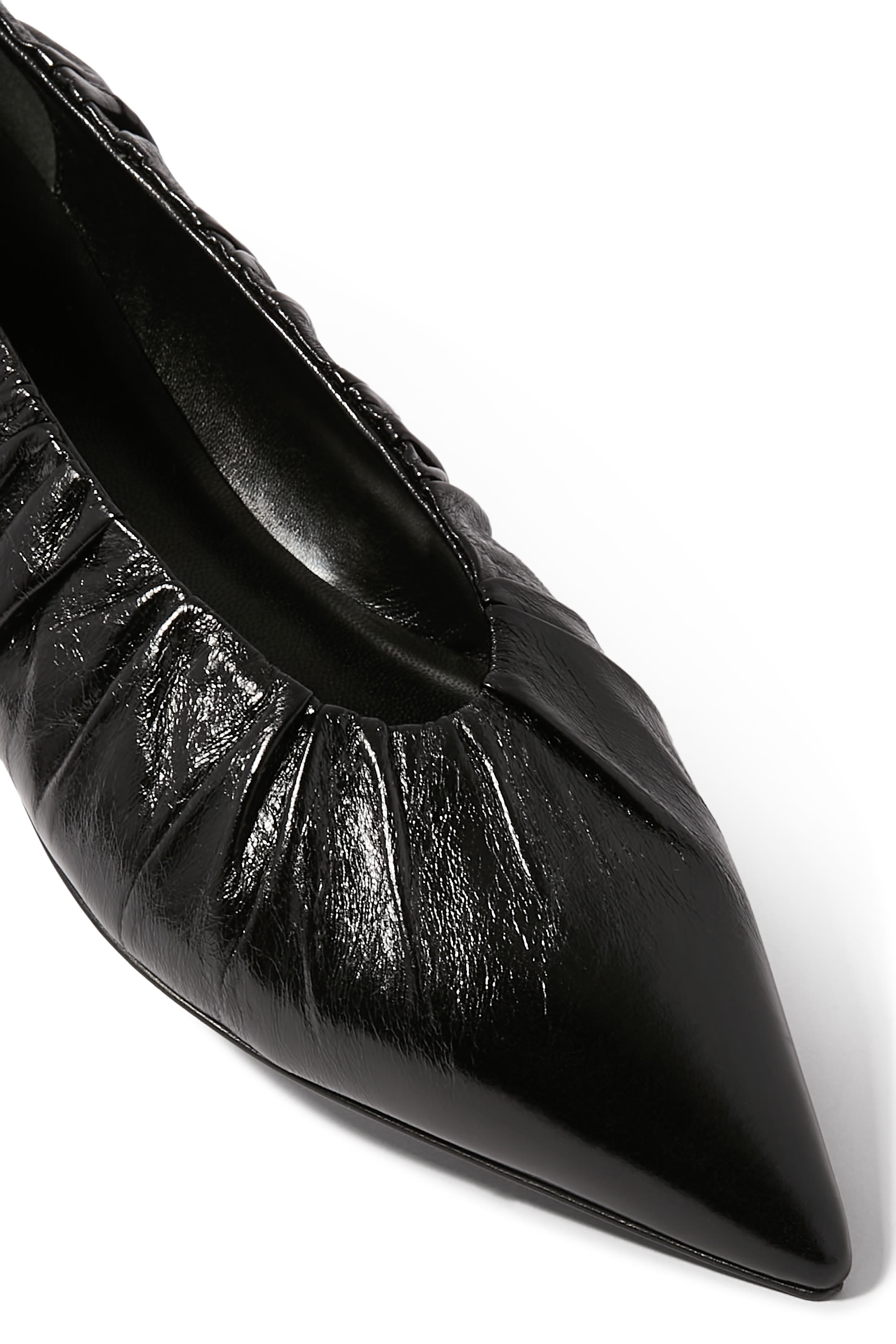 Glossy Ruched Leather Ballet Flats