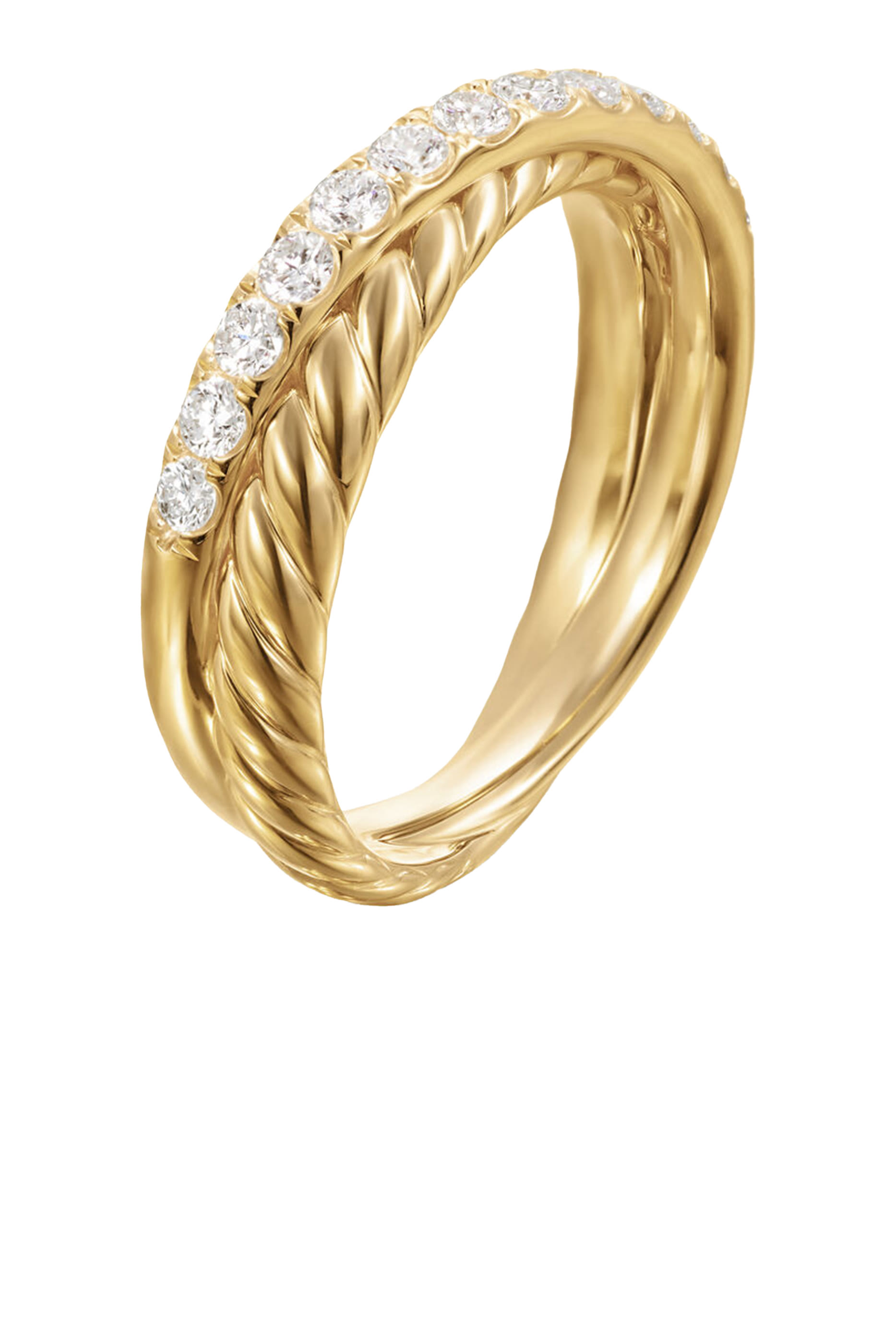 Crossover Two Row Ring, 18K Yellow Gold & Diamonds