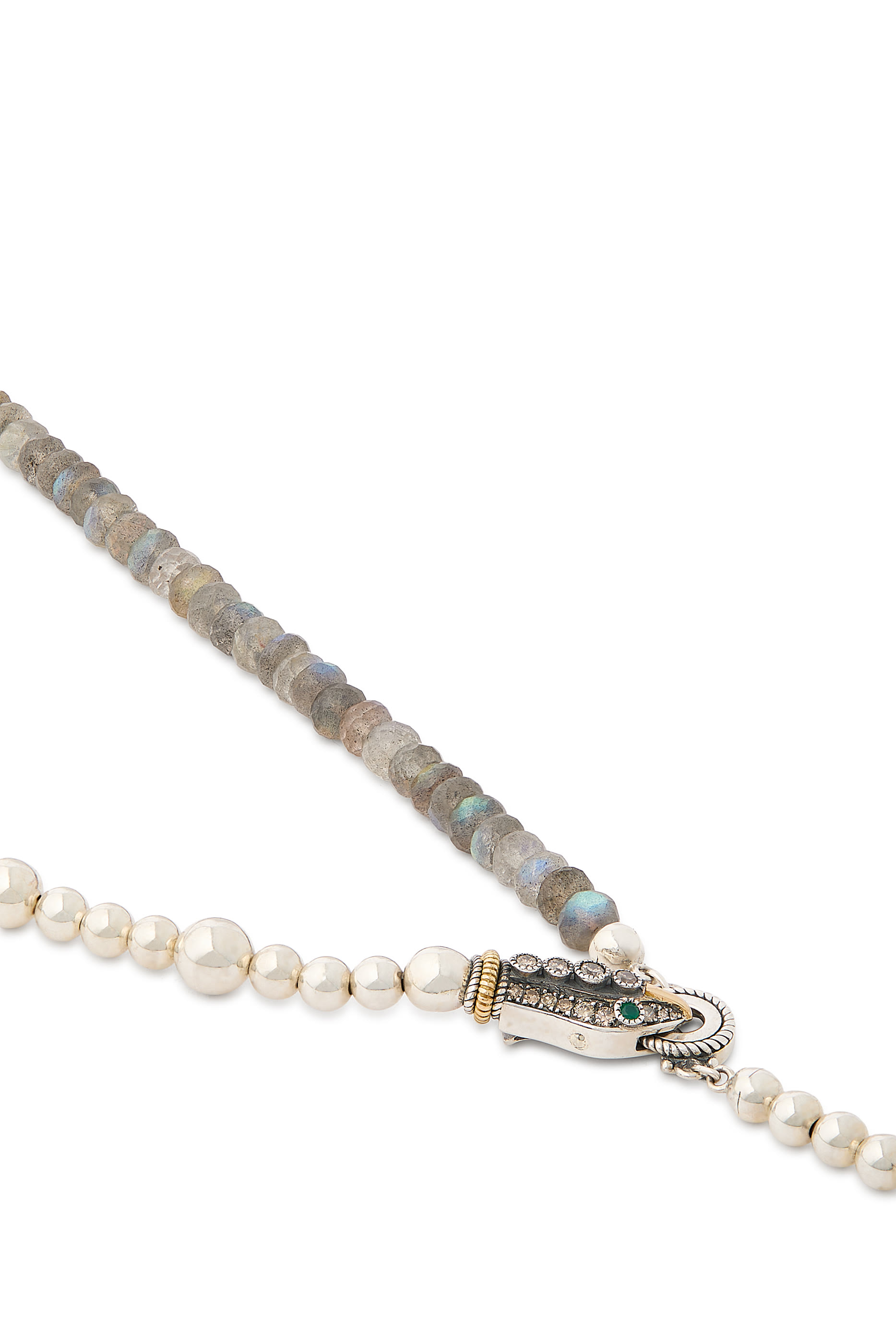 Beaded Snake Necklace, 18K Yellow Gold, Sterling Silver, Green Onyx, Labradorite & Diamonds