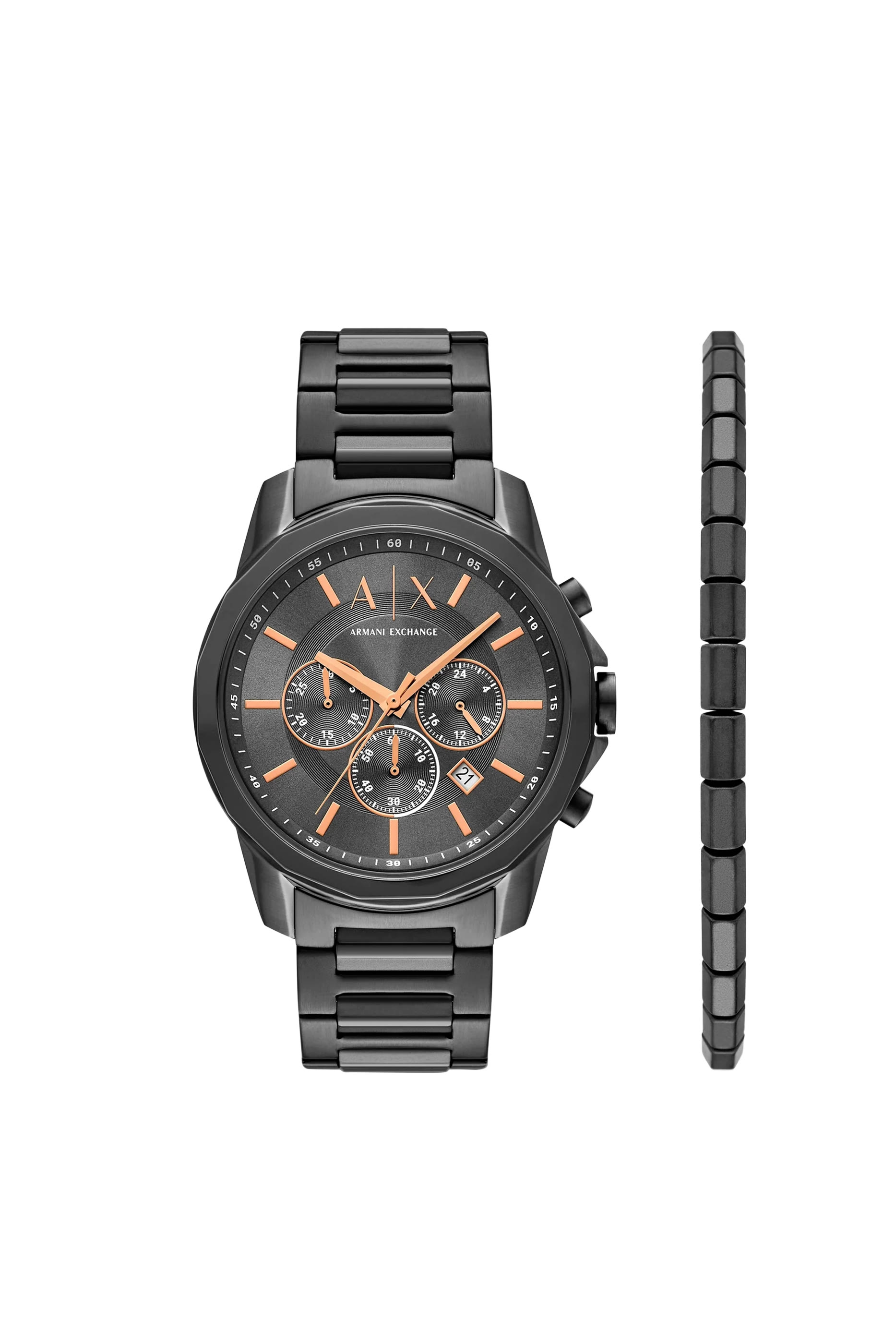 Chronograph Gunmetal Stainless Steel Watch & Bracelet Gift Set