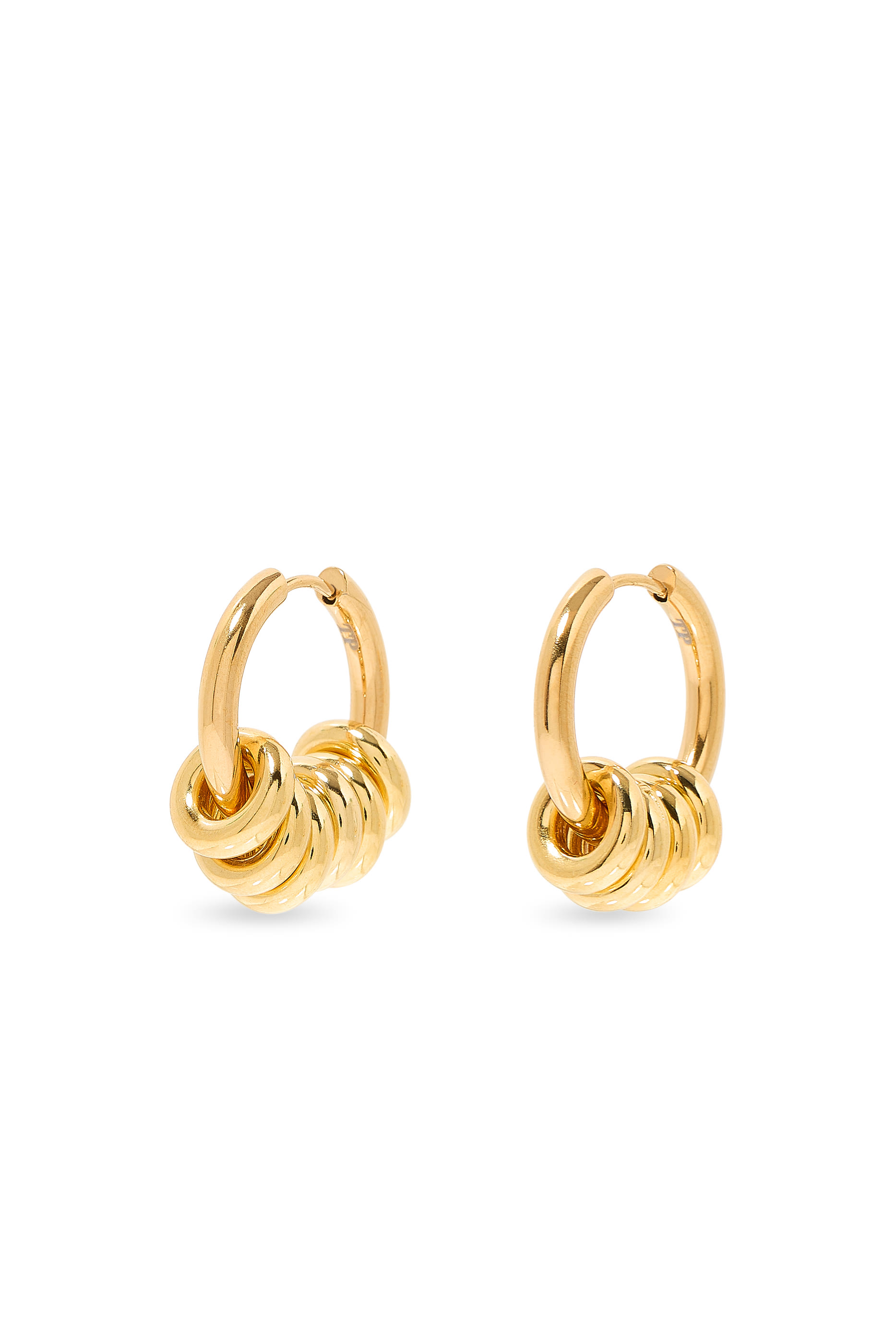 Hoop Earrings with Rings, 24K Yellow Gold
