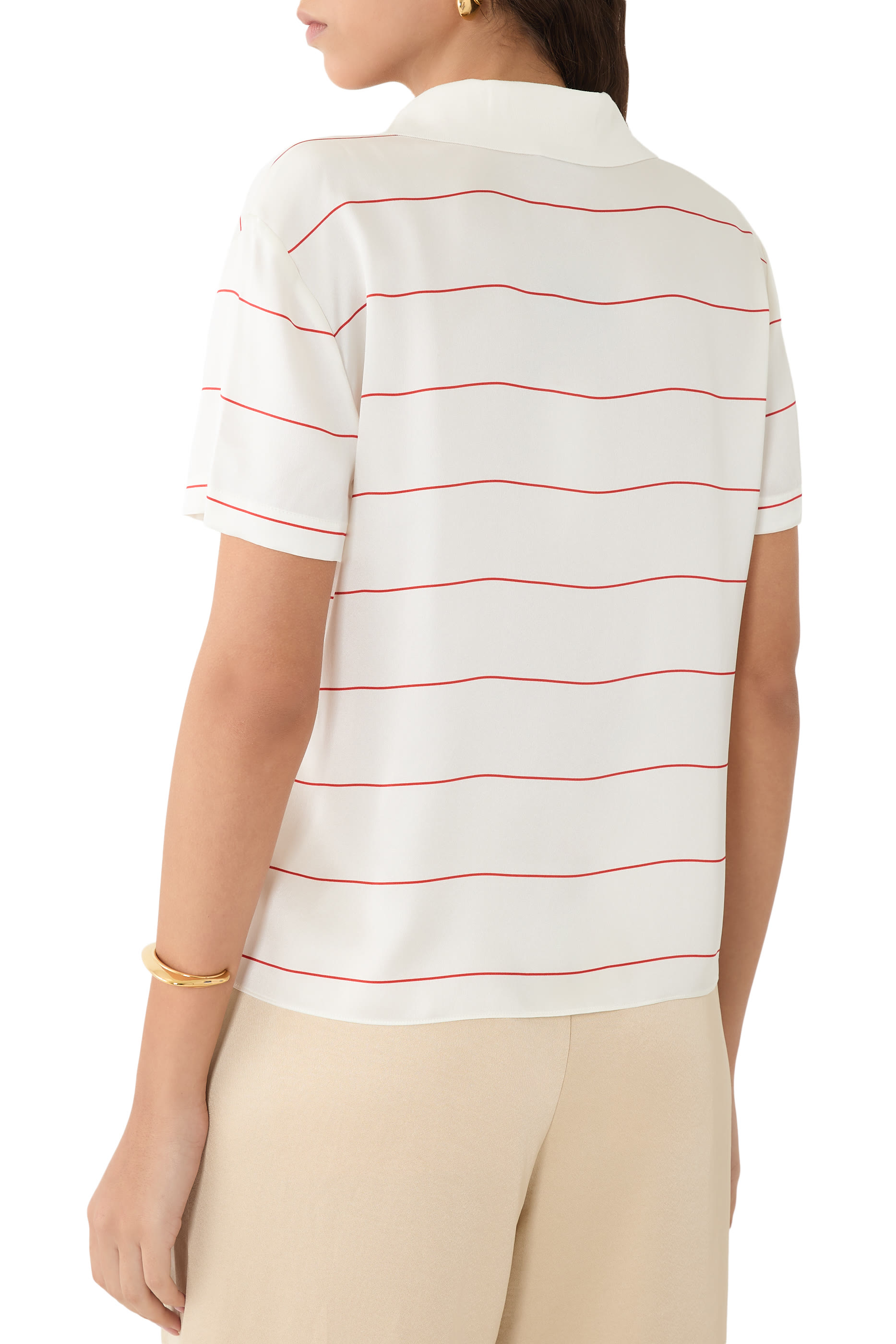 Knit-Collar Striped Silk Polo Shirt