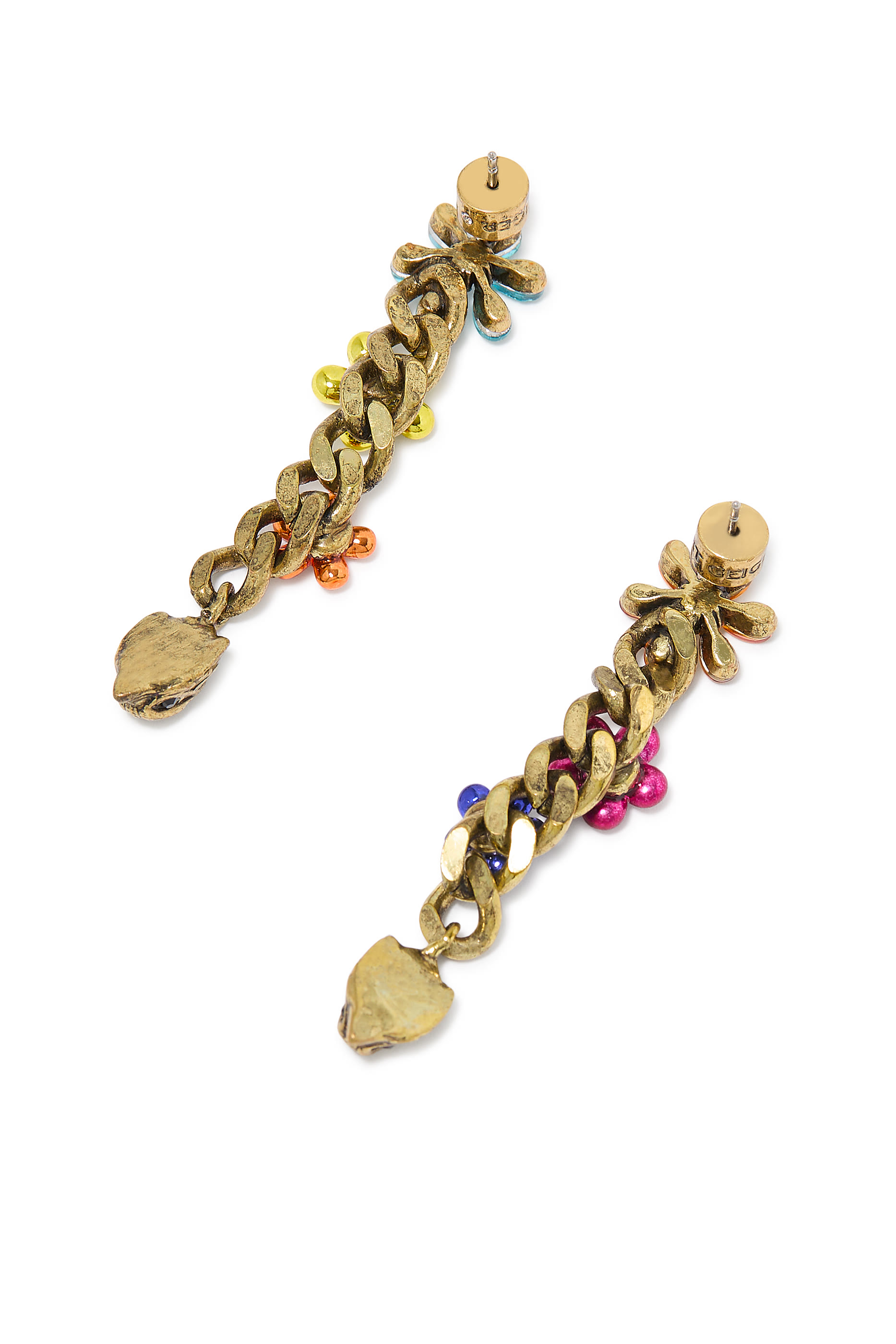 Floral Eagle Linear Earrings, Brass