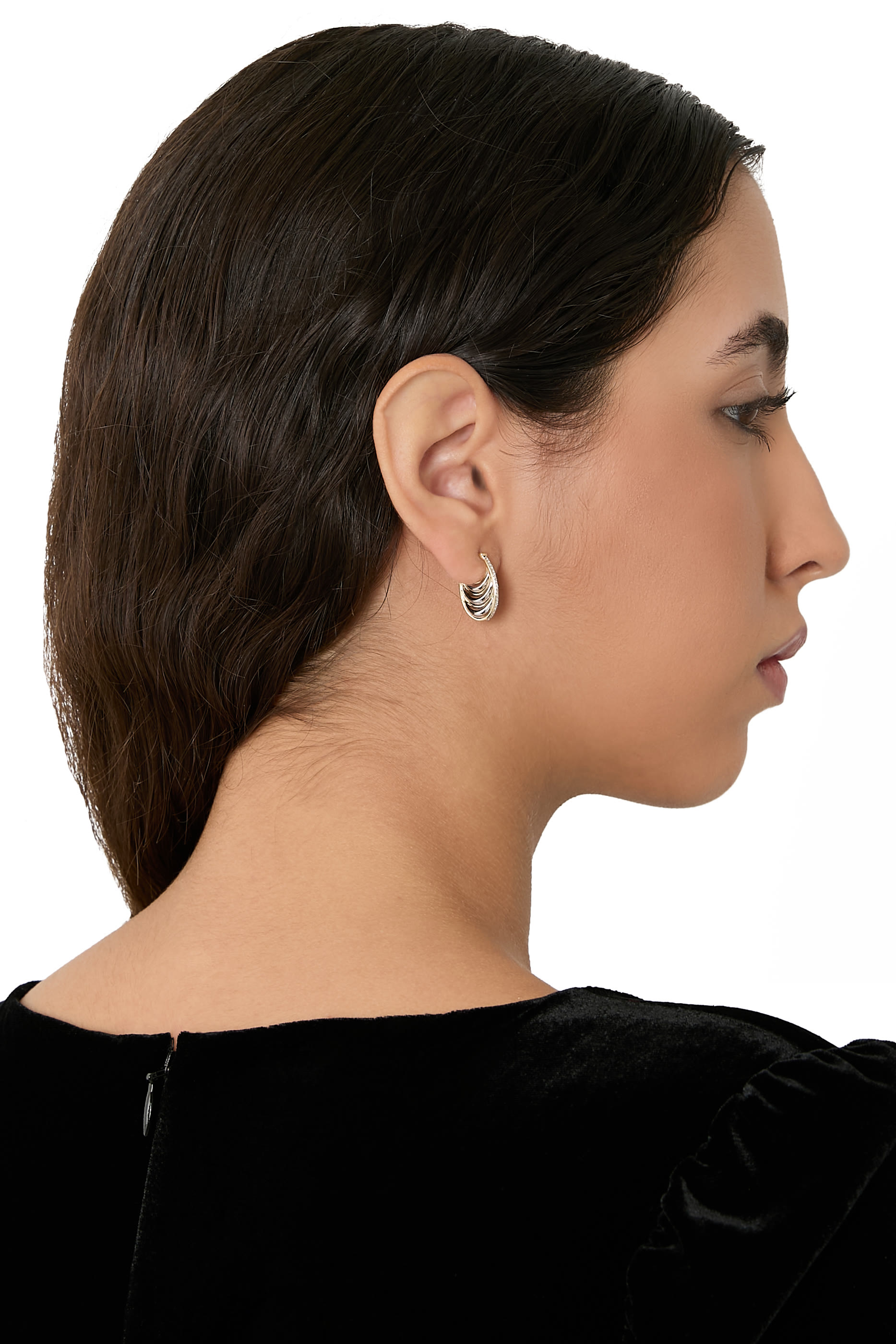  Triple Bloop Moon Earrings, 18K Yellow Gold with White Gold & Diamonds