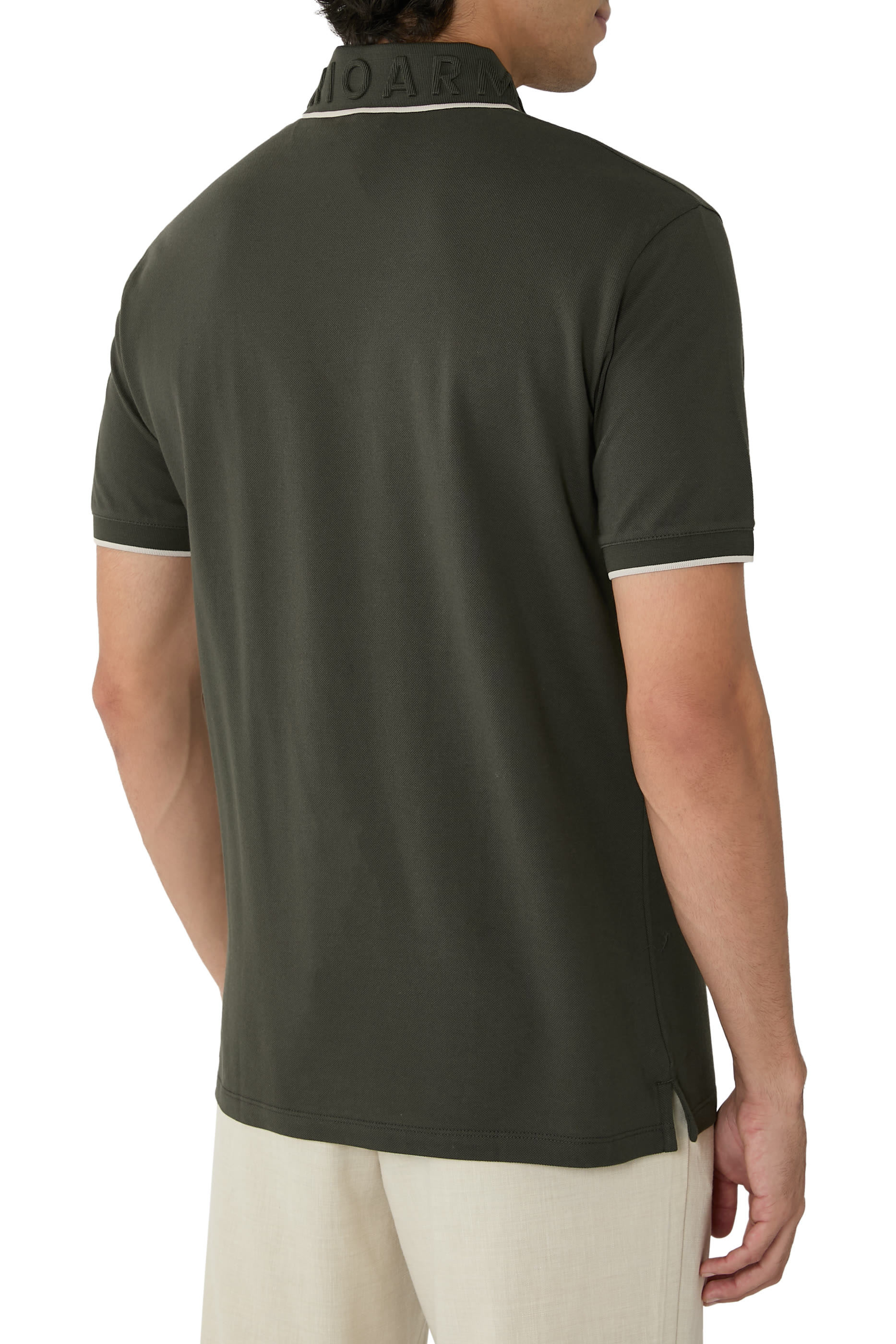 Embossed Logo Collar Piqué Polo Shirt