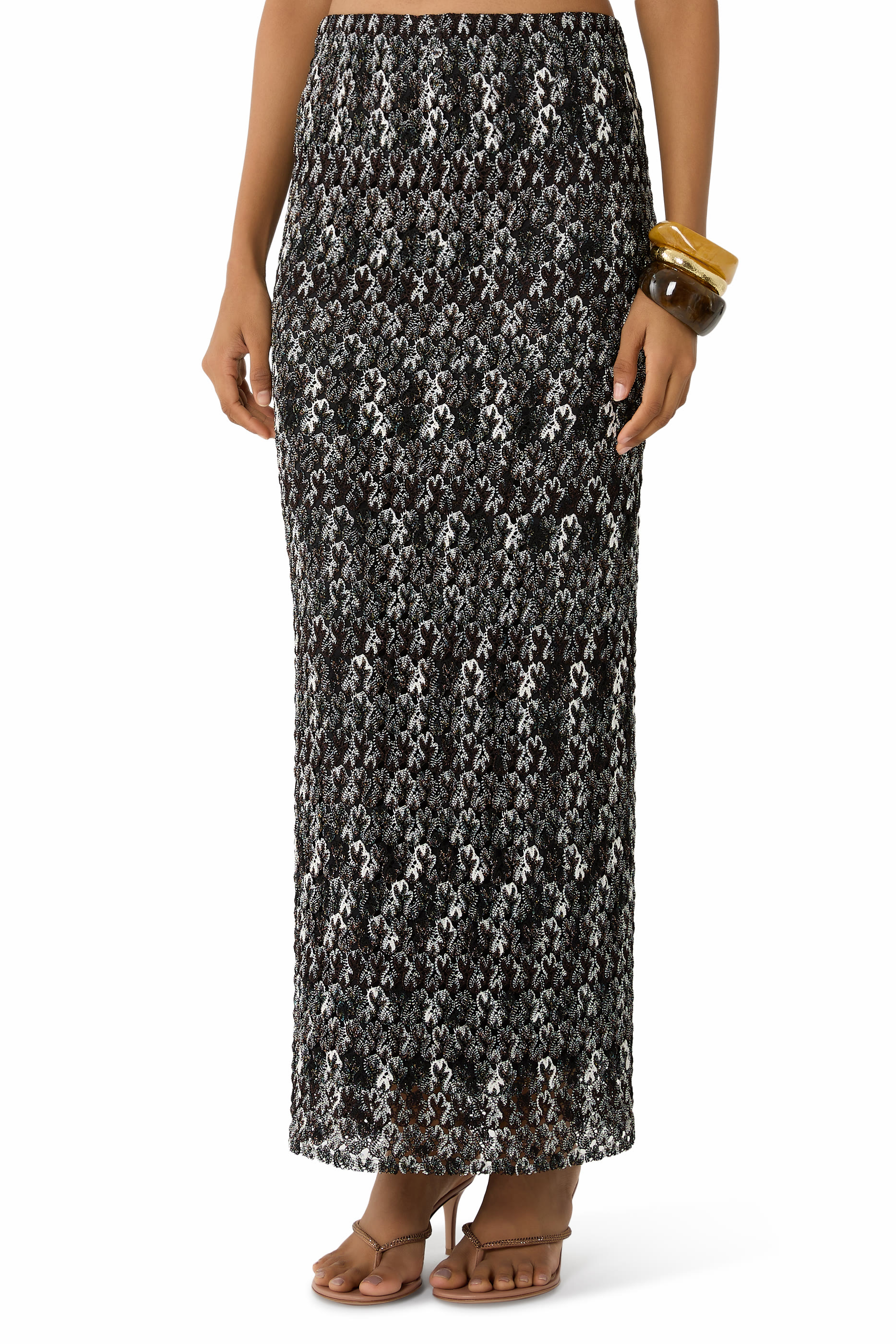 Striped Lace Raschel Lurex Long Skirt