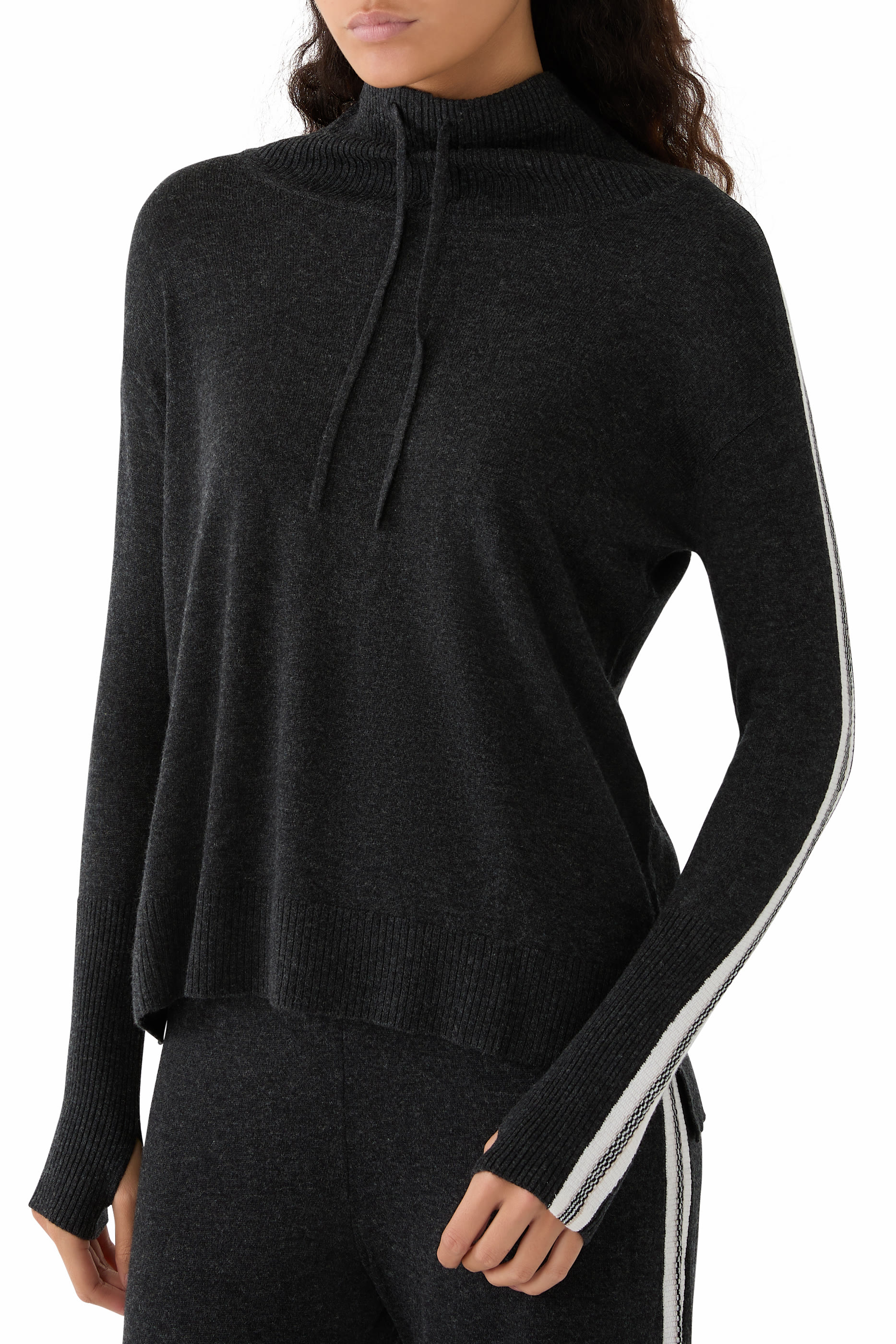 Strapping Detail Funnel Neck Sweater with Cashmere