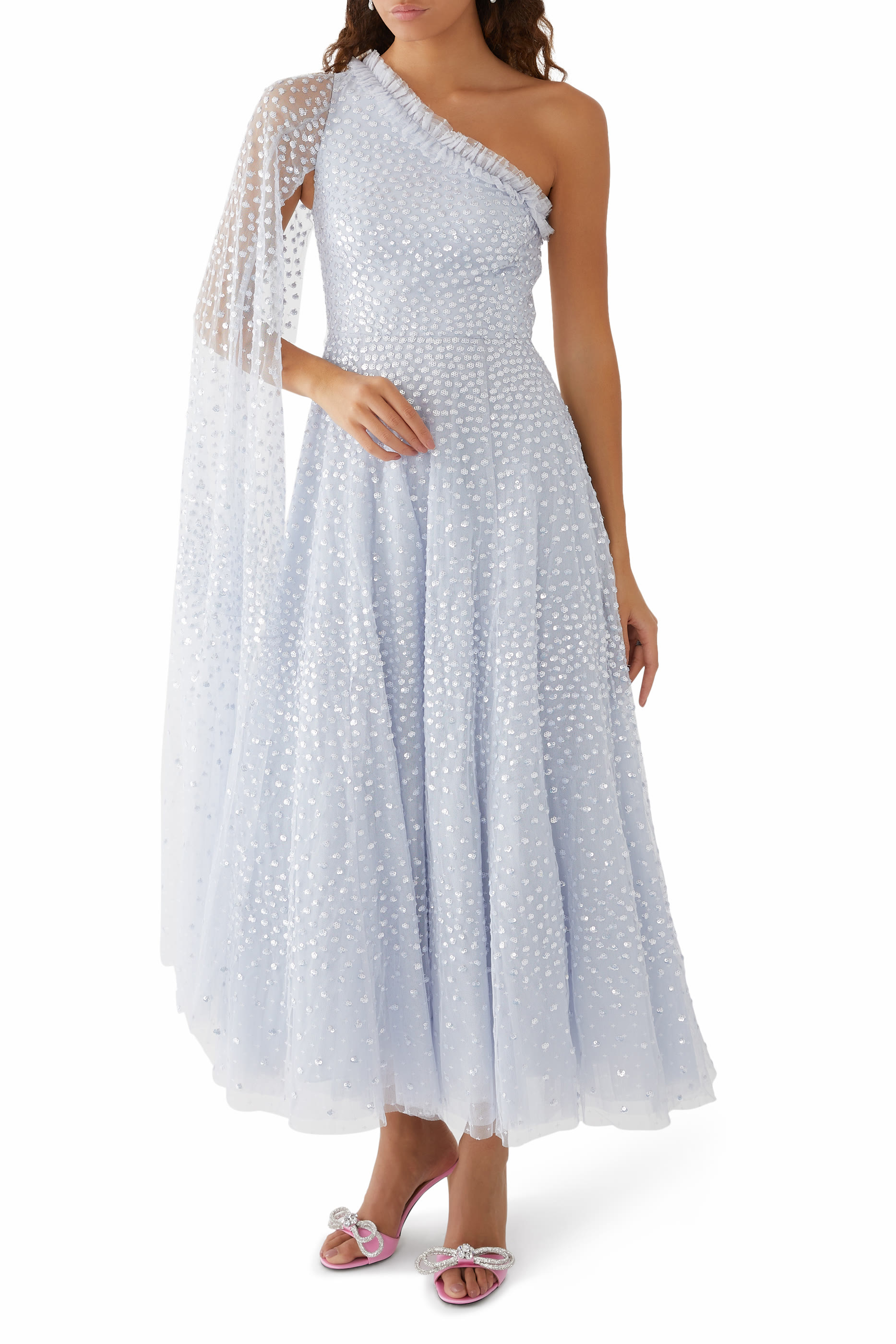 Scatter Dot One-Shoulder Ankle Gown