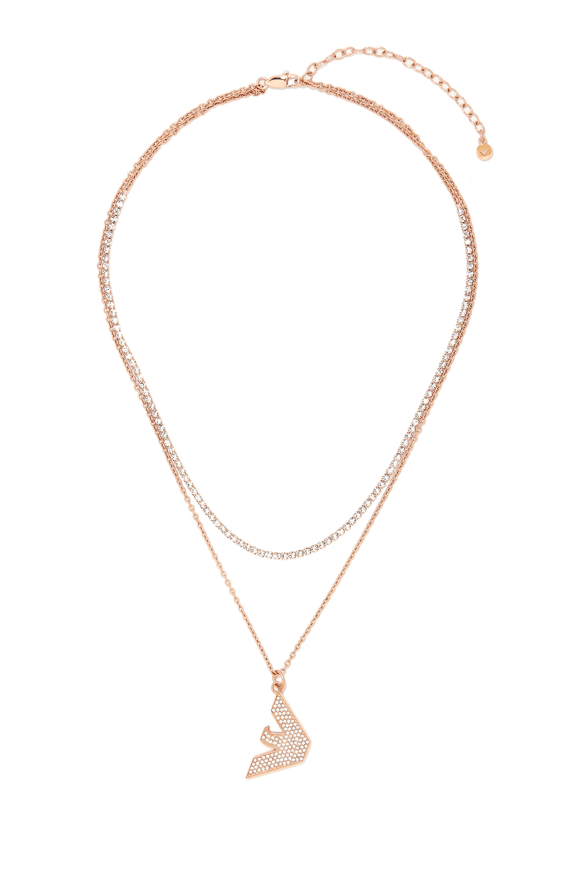 Eagle Logo Necklace, Stainless Steel & Crystals